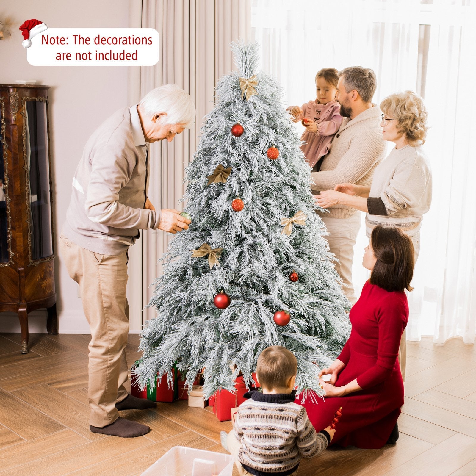 4.5/6/7 Feet Pre-Lit Snow Flocked Christmas Tree with Warm White LED Lights-4.5 ft