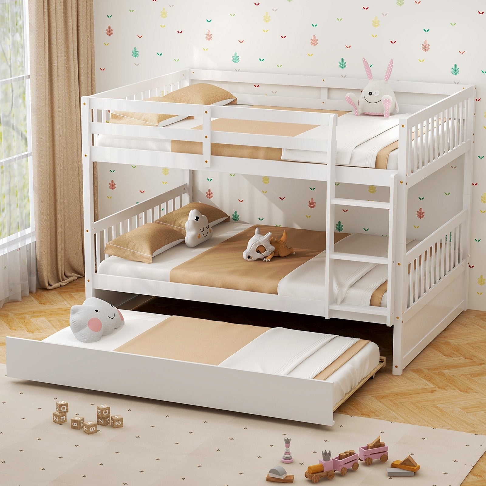 Full over Full Bunk Bed Platform Wood Bed-Brown