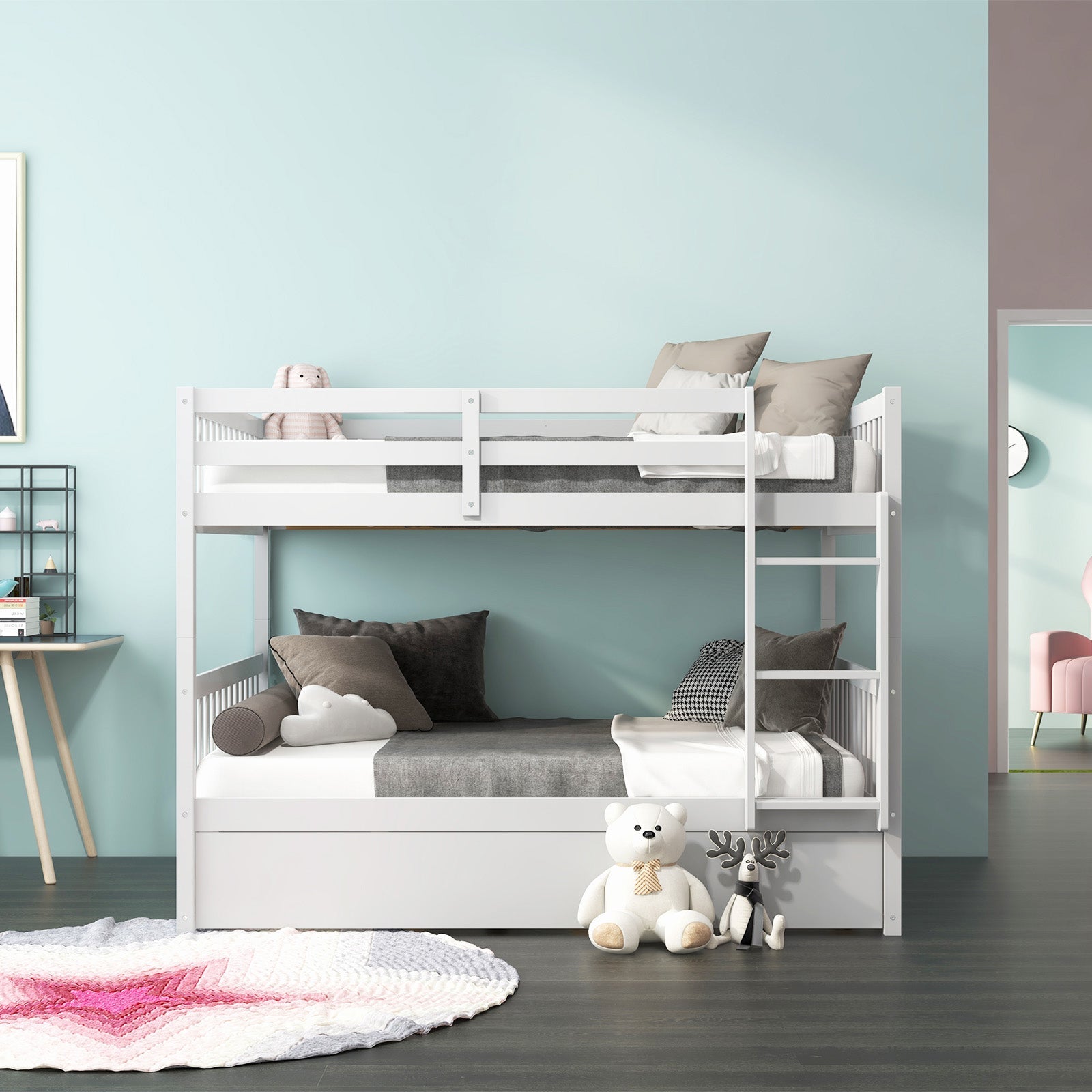 Full over Full Bunk Bed Platform Wood Bed-Brown