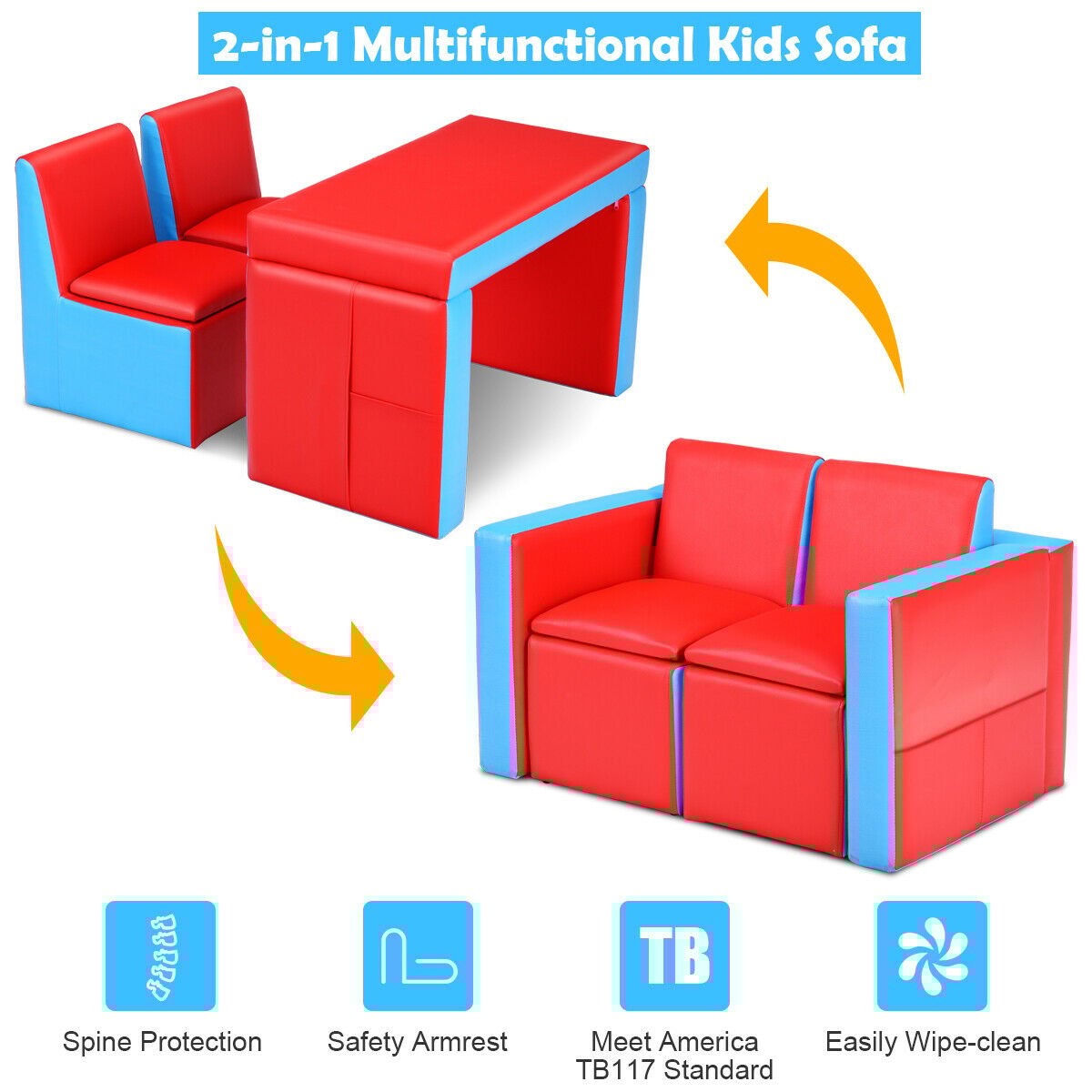 Multi-functional Kids Sofa Table Chair Set-Pink