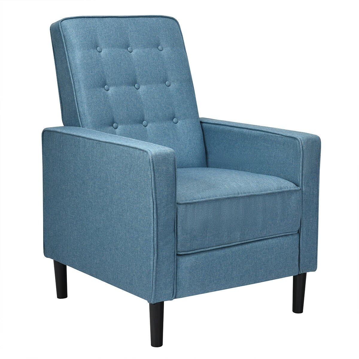 Mid-Century Push Back Recliner Chair-Blue