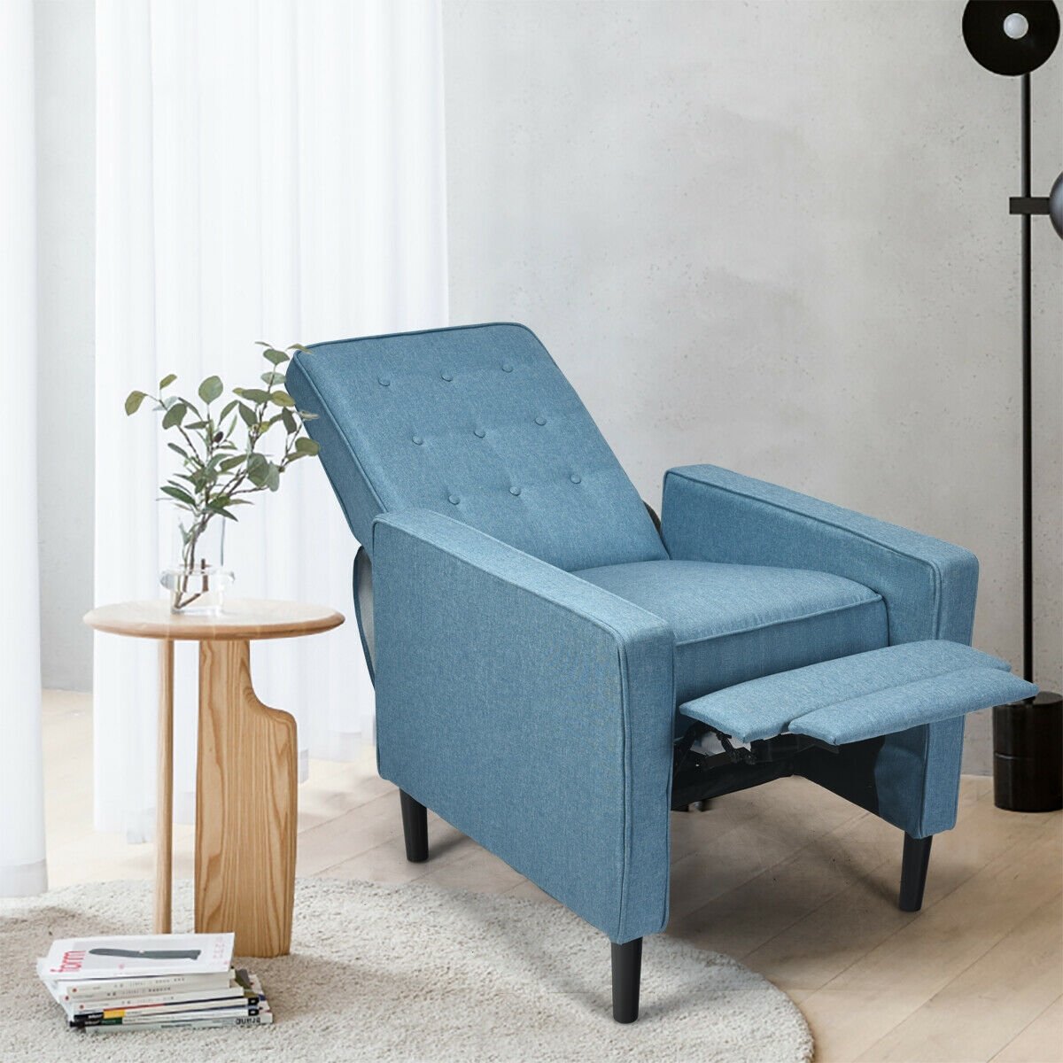 Mid-Century Push Back Recliner Chair-Blue