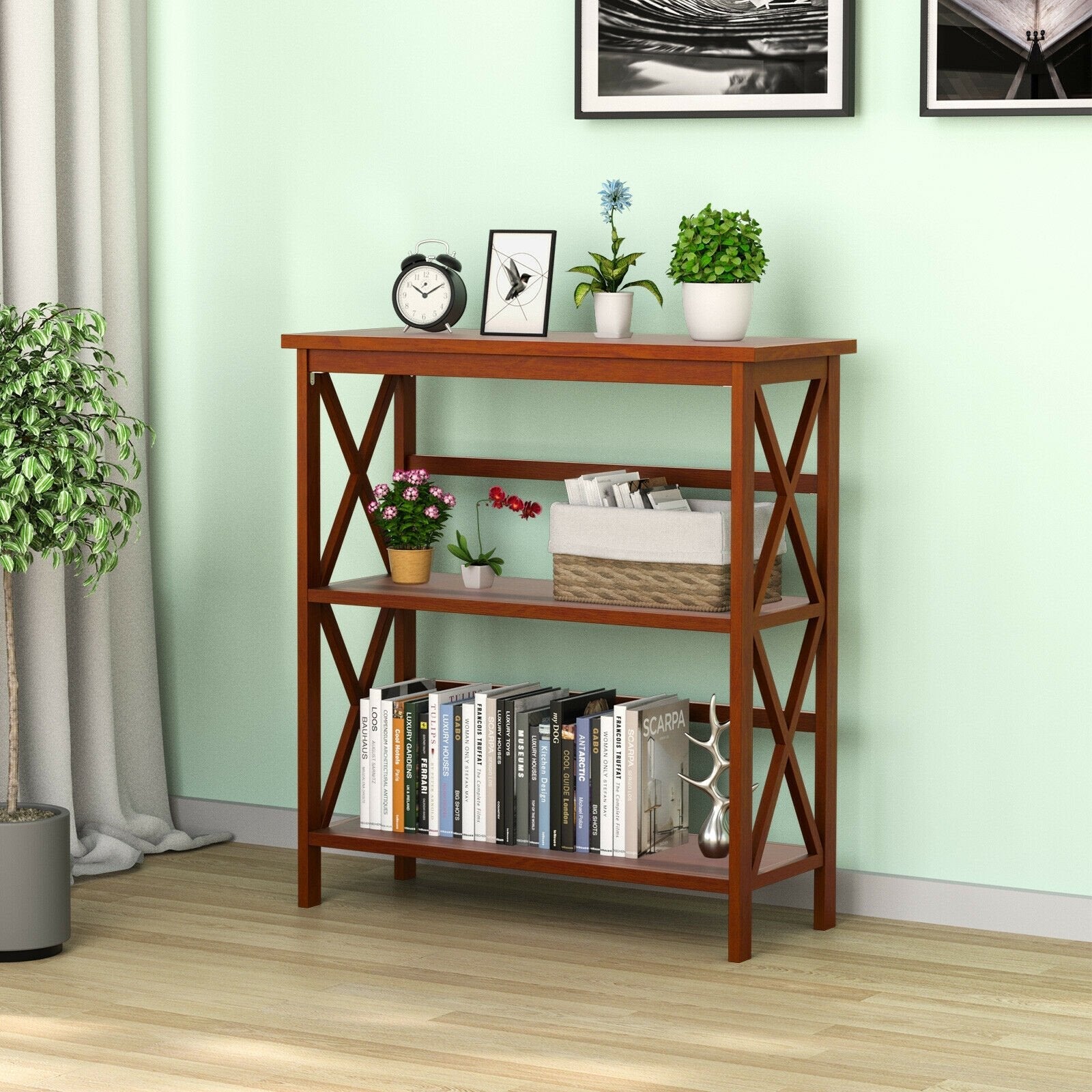 3-Tier Multi-Functional Storage Shelf Units Wooden Open Bookcase and Bookshelf-Black