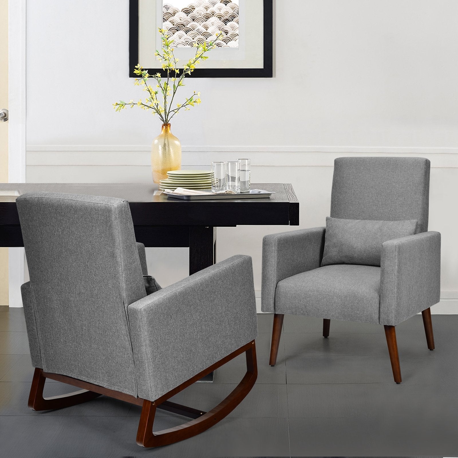 2-in-1 Fabric Upholstered Rocking Chair with Pillow-Beige