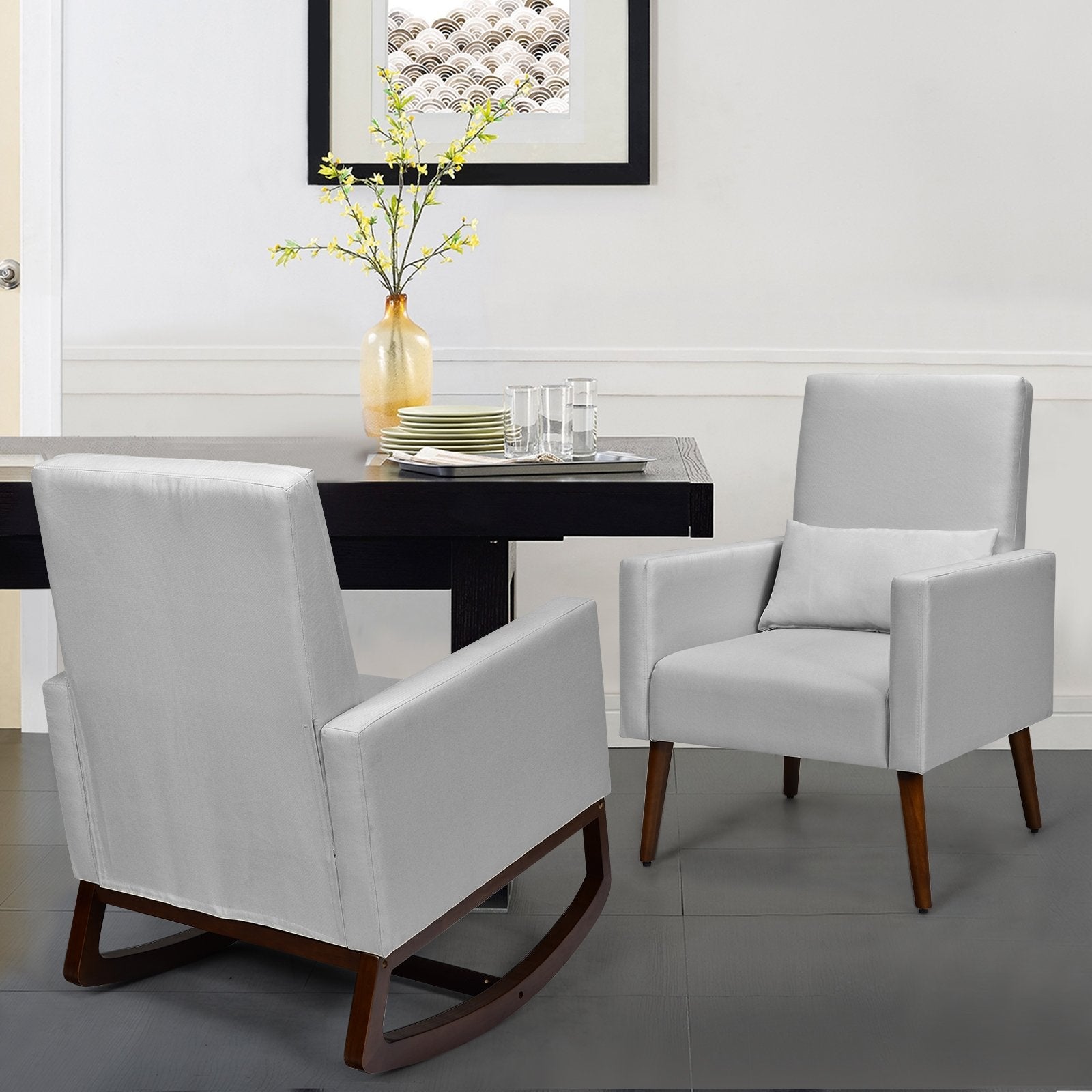 2-in-1 Fabric Upholstered Rocking Chair with Pillow-Beige