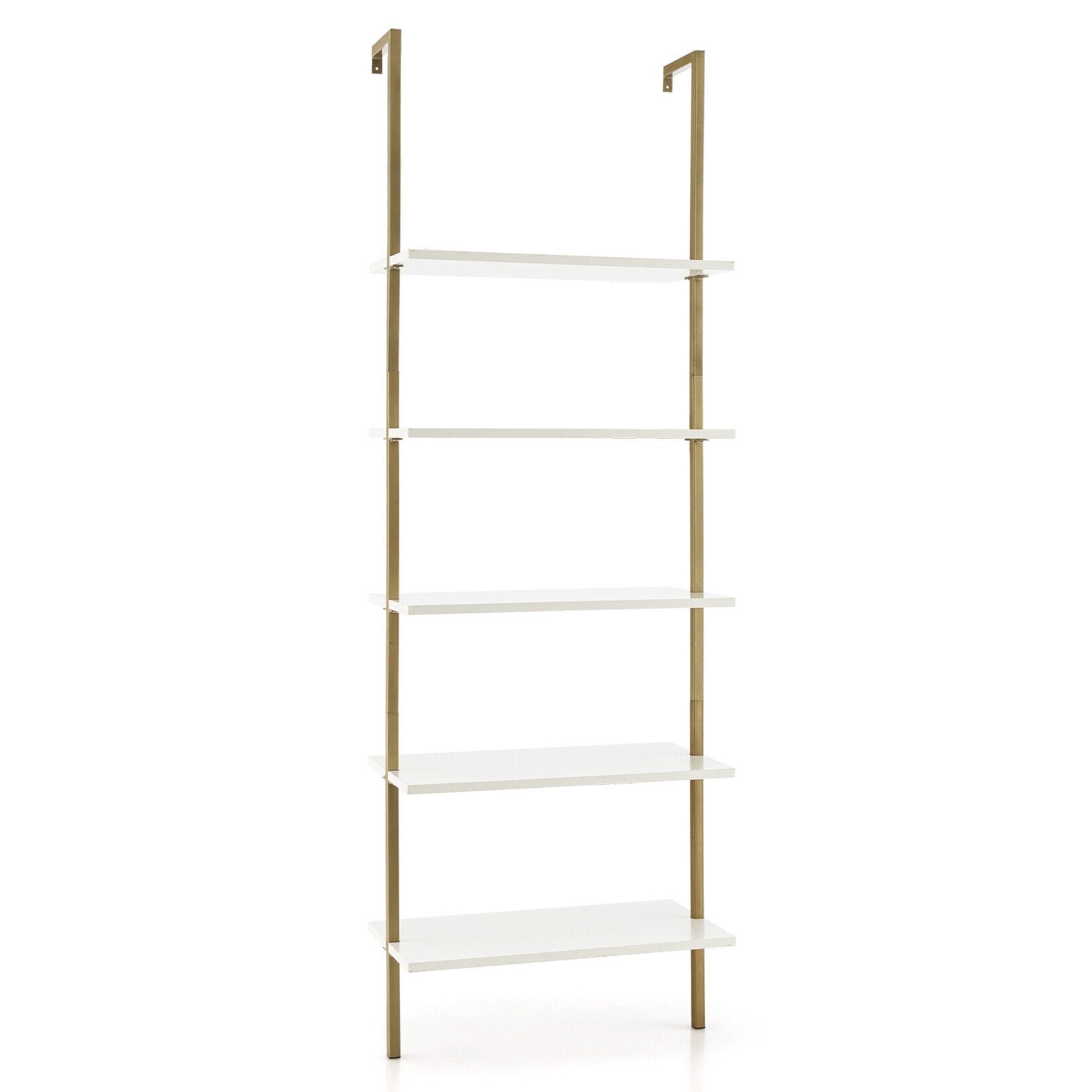 5 Tier Ladder Shelf Wall-Mounted Bookcase with Steel Frame-Brown