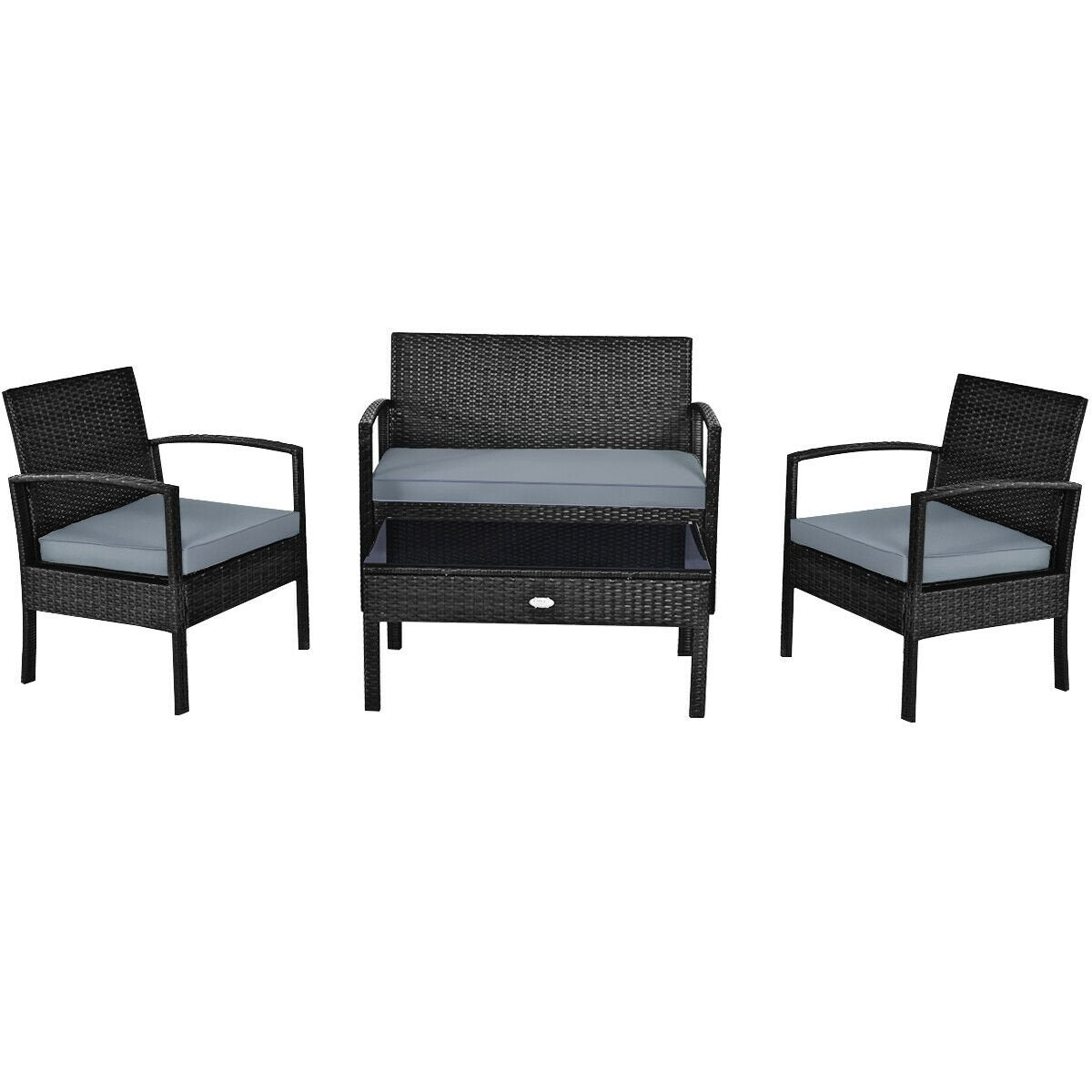4 Pieces Patio Rattan Cushioned Furniture Set-Black