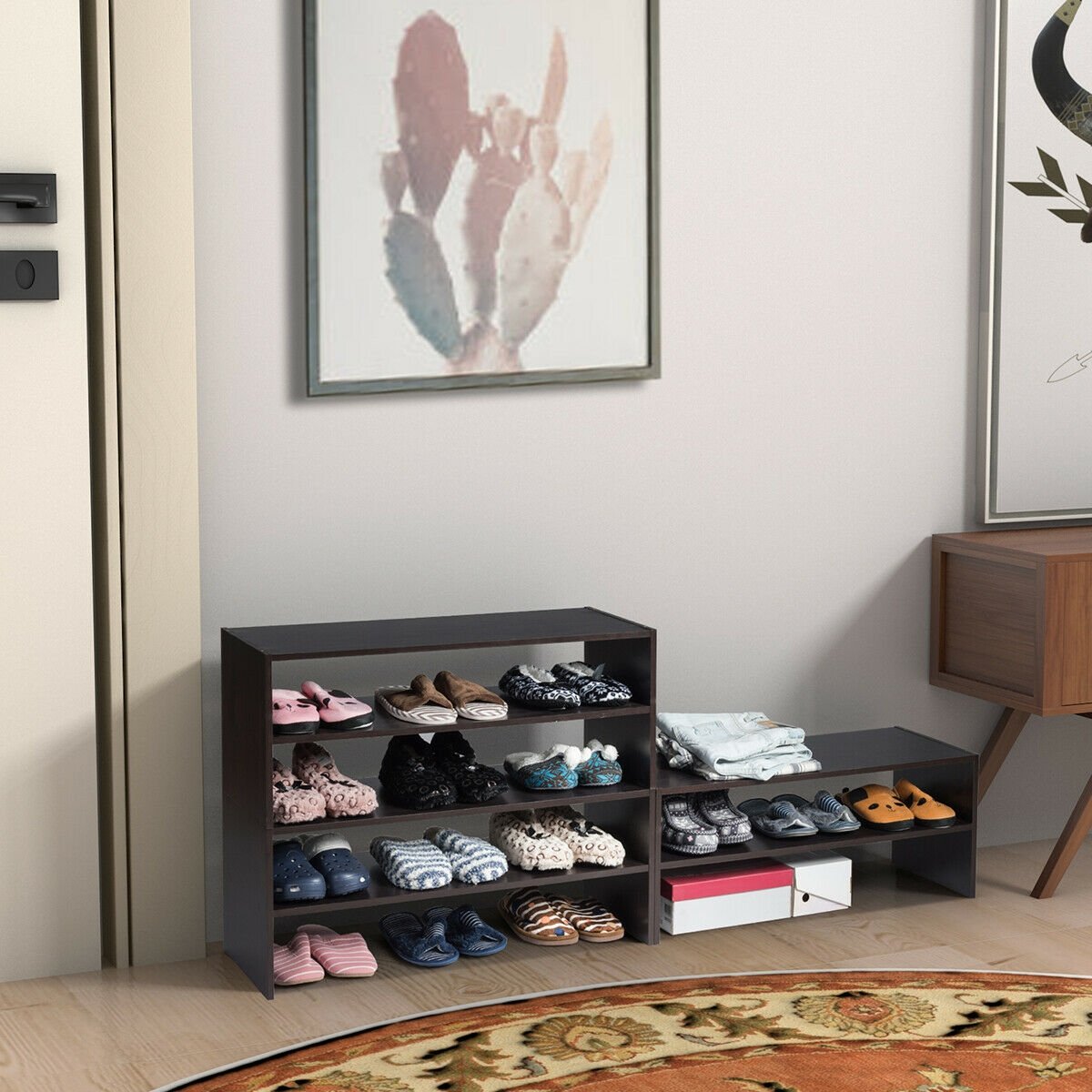 3 Pieces 31-Inch Stackable Multi-Shape Shoe Rack-Brown