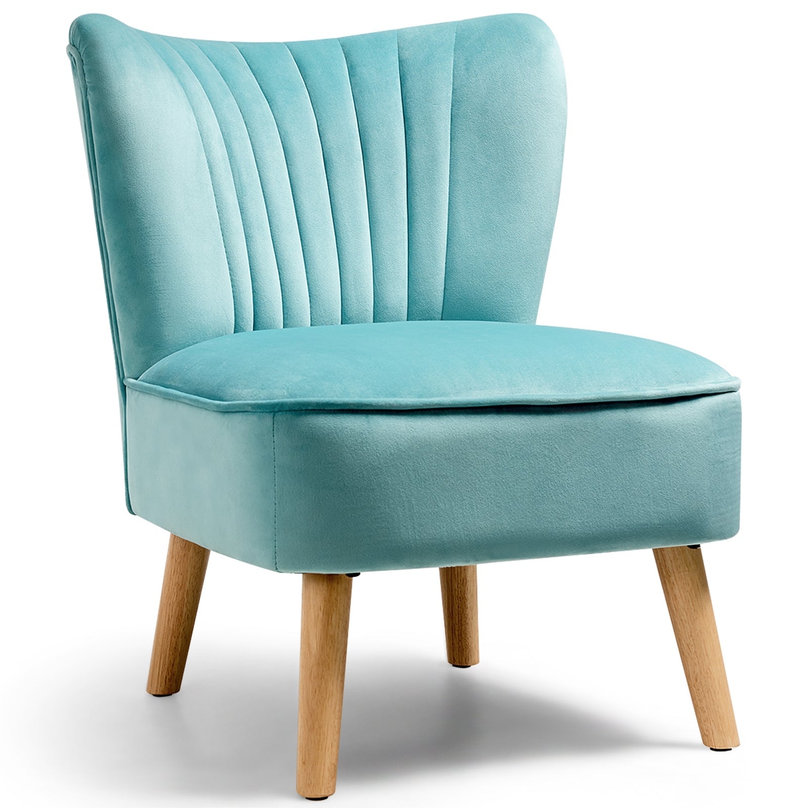Modern Armless Velvet Accent Chair with Wood Legs-Blue
