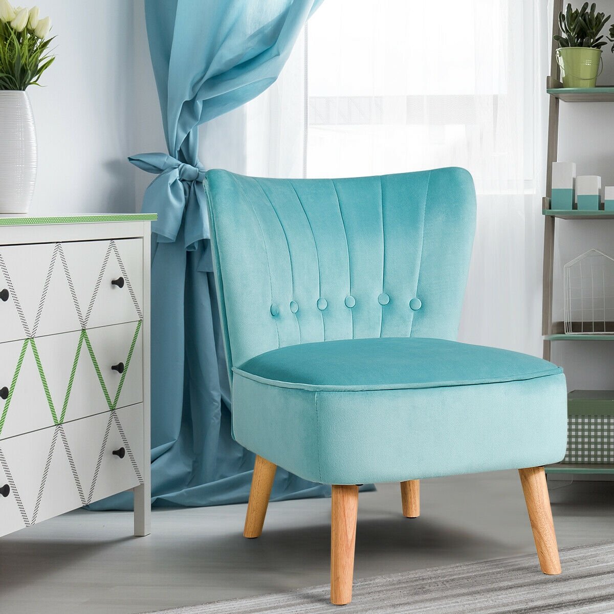 Armless Accent Chair Tufted Velvet Leisure Chair-Blue