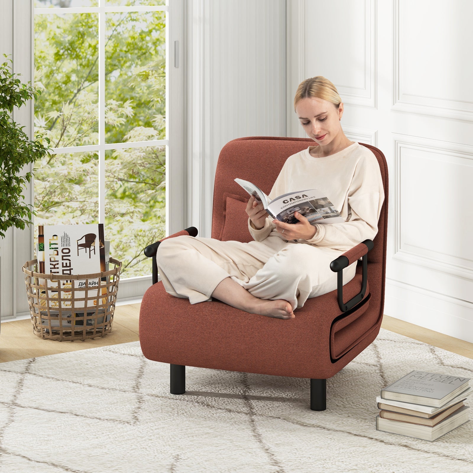 3-in-1 Convertible Sofa Bed with 5-Position Adjustable Backrest and Lumbar Pillow-Blue