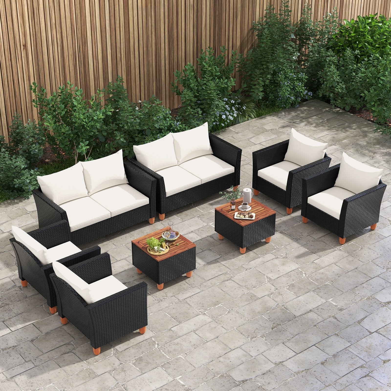 4 Pieces Outdoor Conversation Set with Storage Coffee Table-Gray