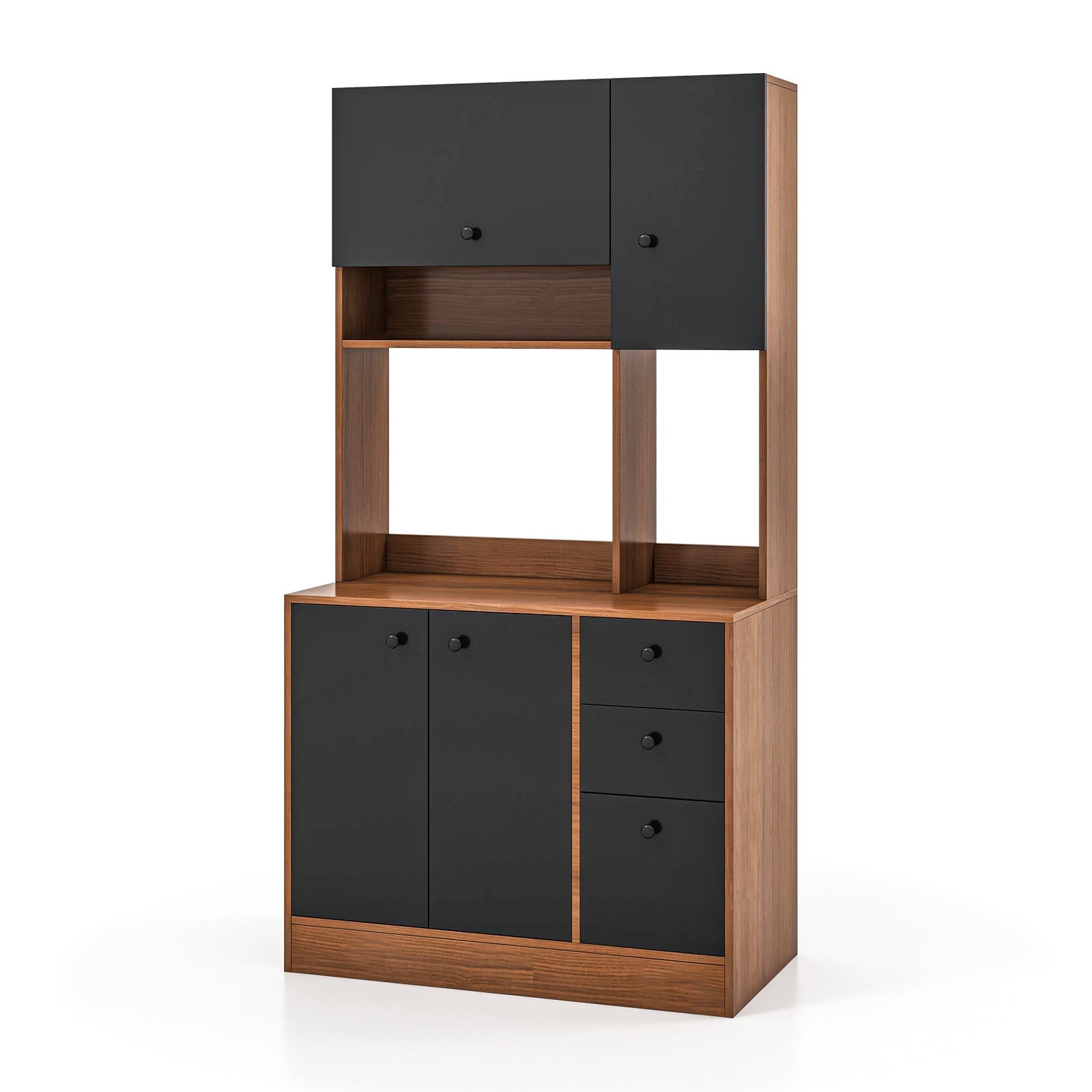 71 Inch Kitchen Pantry with 3 Storage Cabinet and 3 Deep Drawers-Black