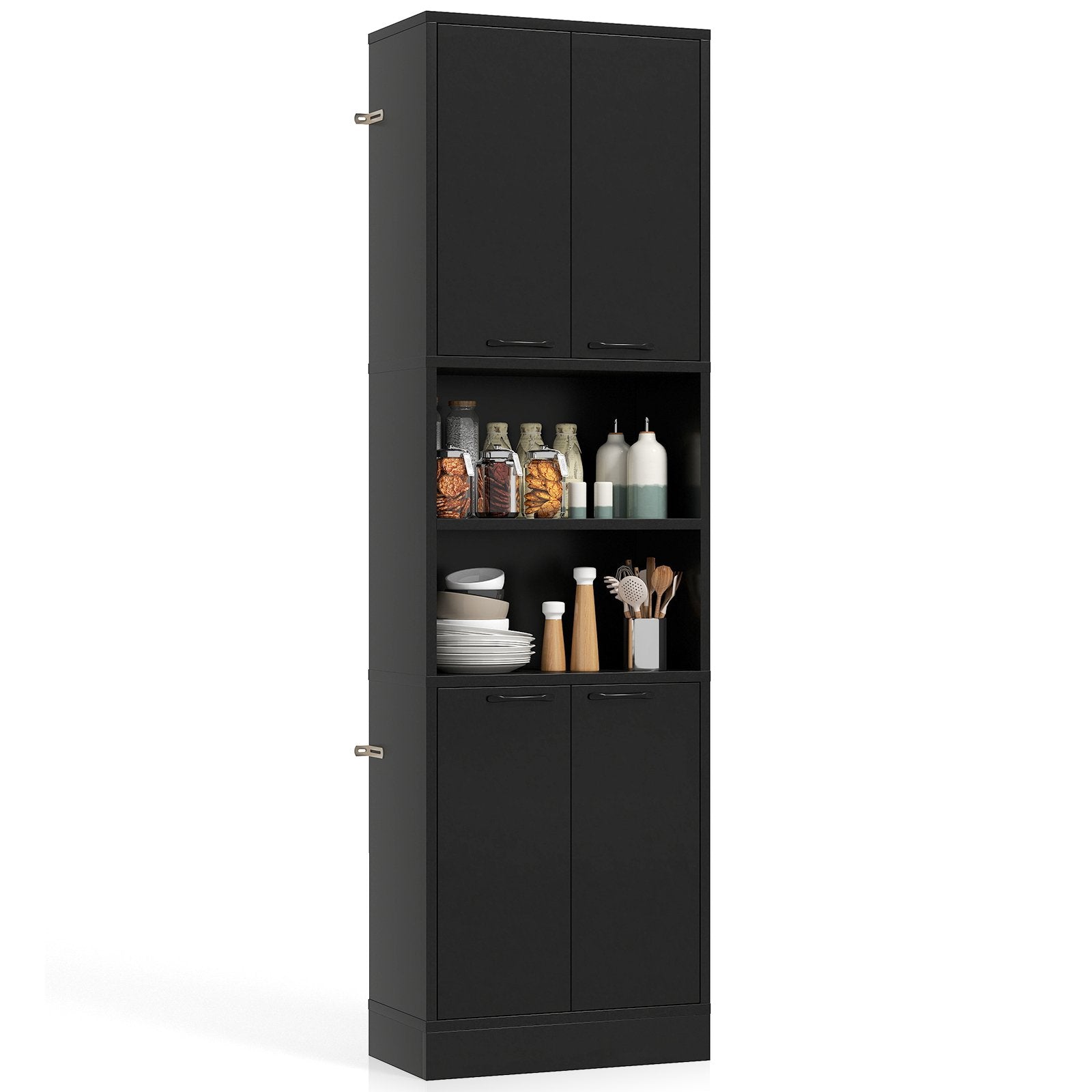 75 Inch Kitchen Pantry Cabinet Tall Cupboard with Doors and Shelves-Black