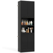 75 Inch Kitchen Pantry Cabinet Tall Cupboard with Doors and Shelves-Black