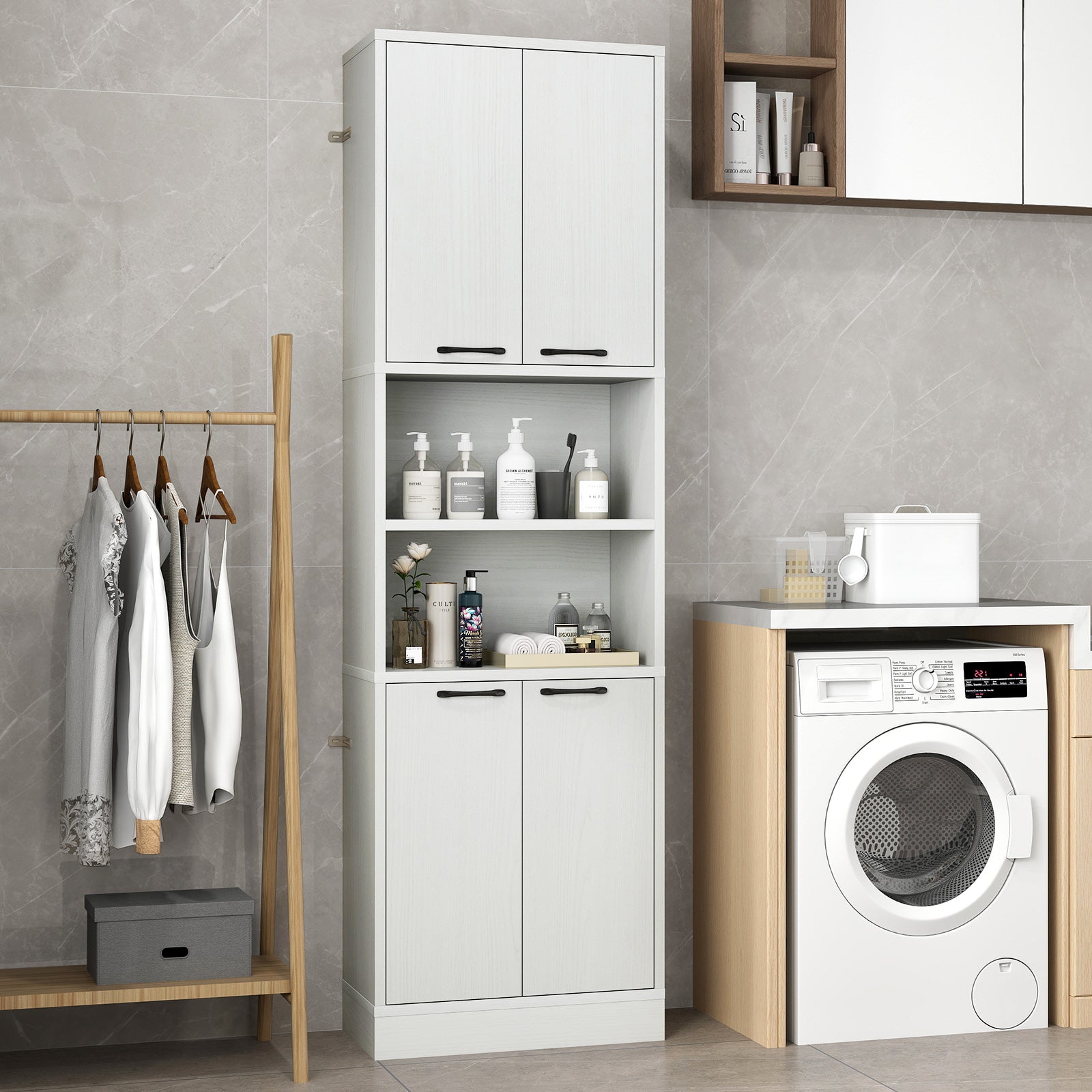 75 Inch Kitchen Pantry Cabinet Tall Cupboard with Doors and Shelves-Black