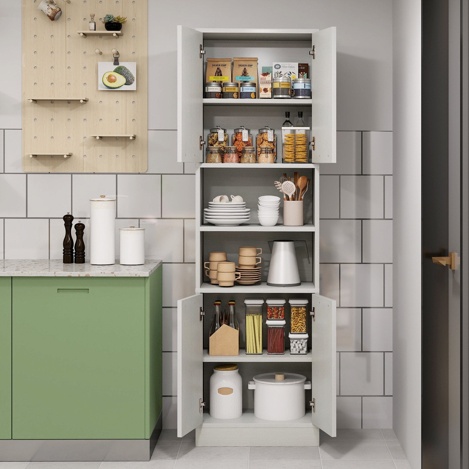 75 Inch Kitchen Pantry Cabinet Tall Cupboard with Doors and Shelves-Black