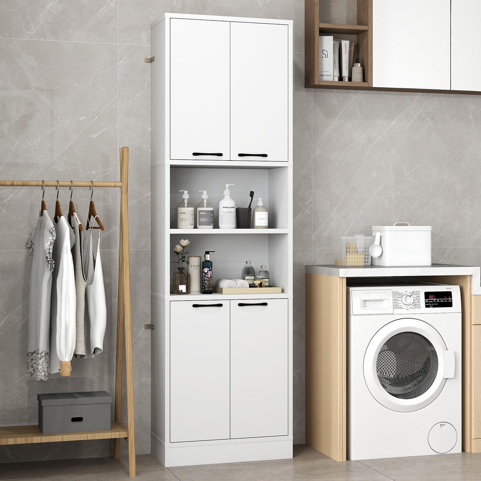 75 Inch Kitchen Pantry Cabinet Tall Cupboard with Doors and Shelves-Black