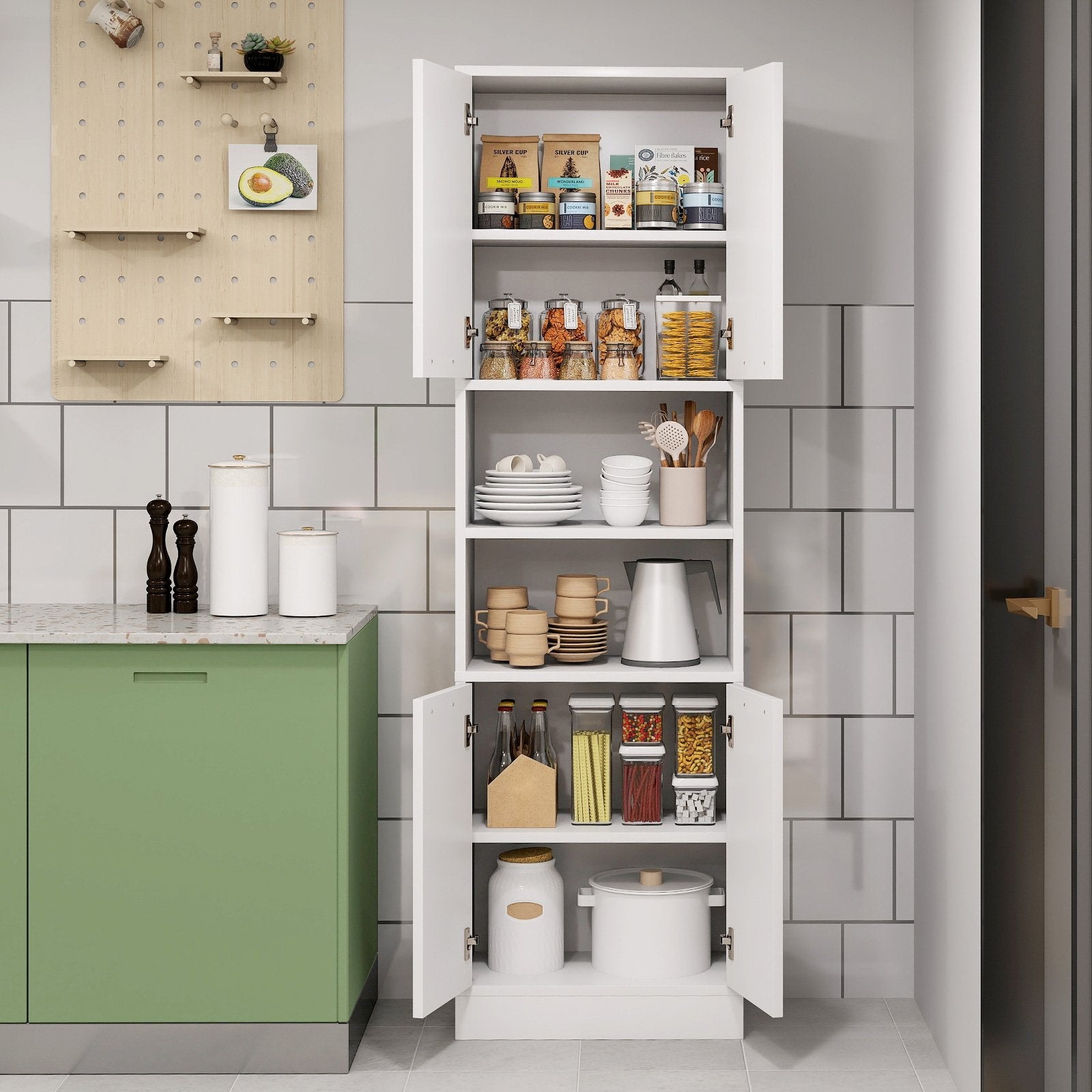 75 Inch Kitchen Pantry Cabinet Tall Cupboard with Doors and Shelves-Black