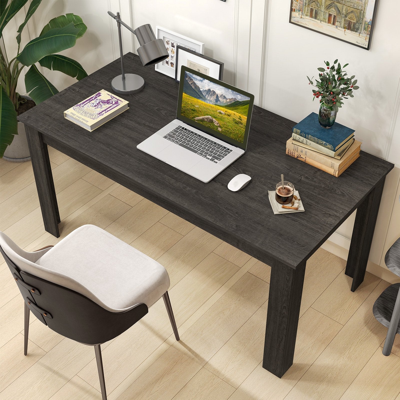 63 Inch Rectangular Modern Dining Kitchen Table for 6 People-Black