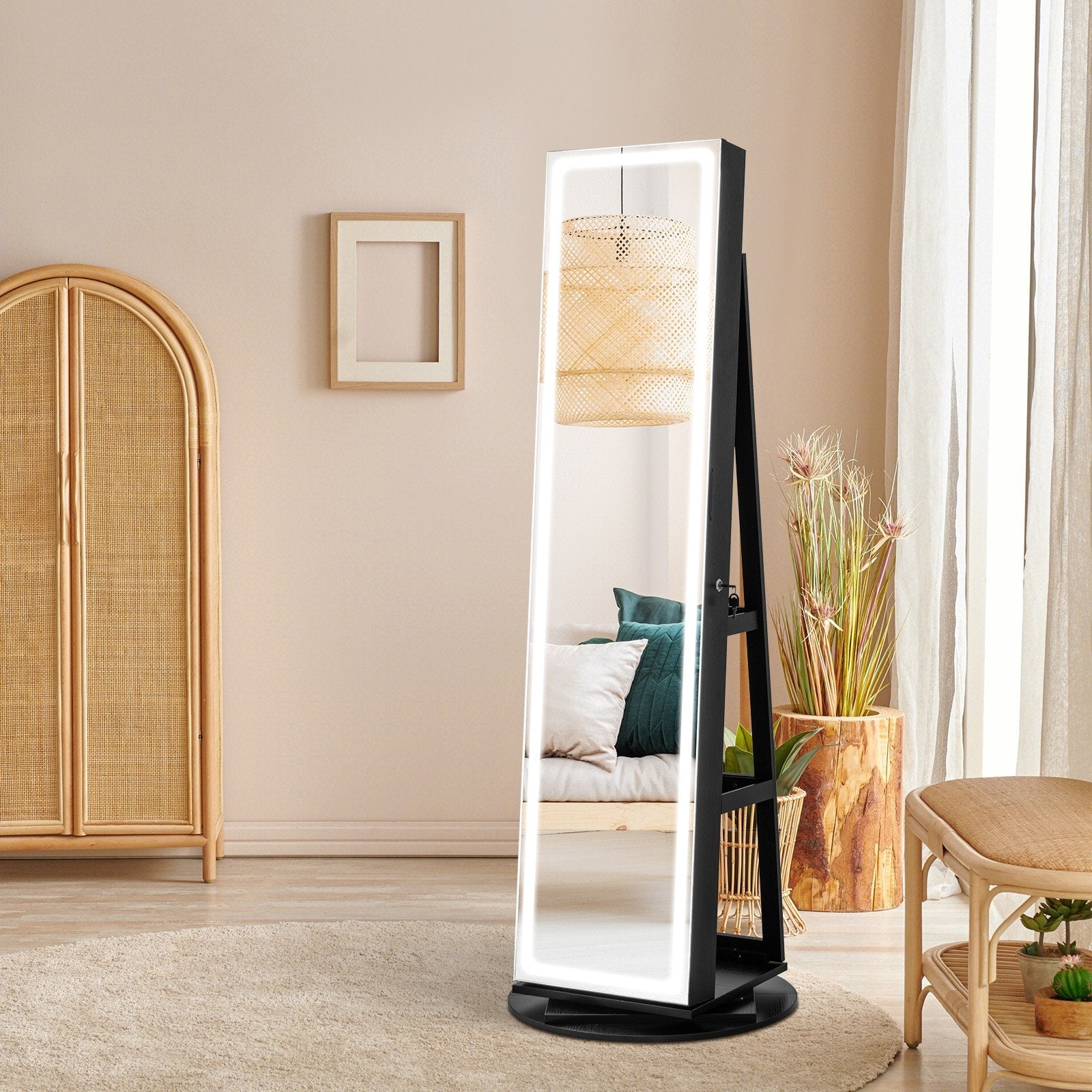 Standing Jewelry Cabinet with Adjustable LED Lights-Black