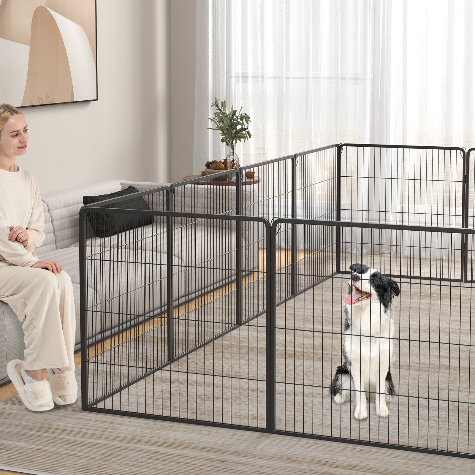 16 Panel 24/32/40 Inches Height Dog Playpen with Lock and Large Door-24 inches