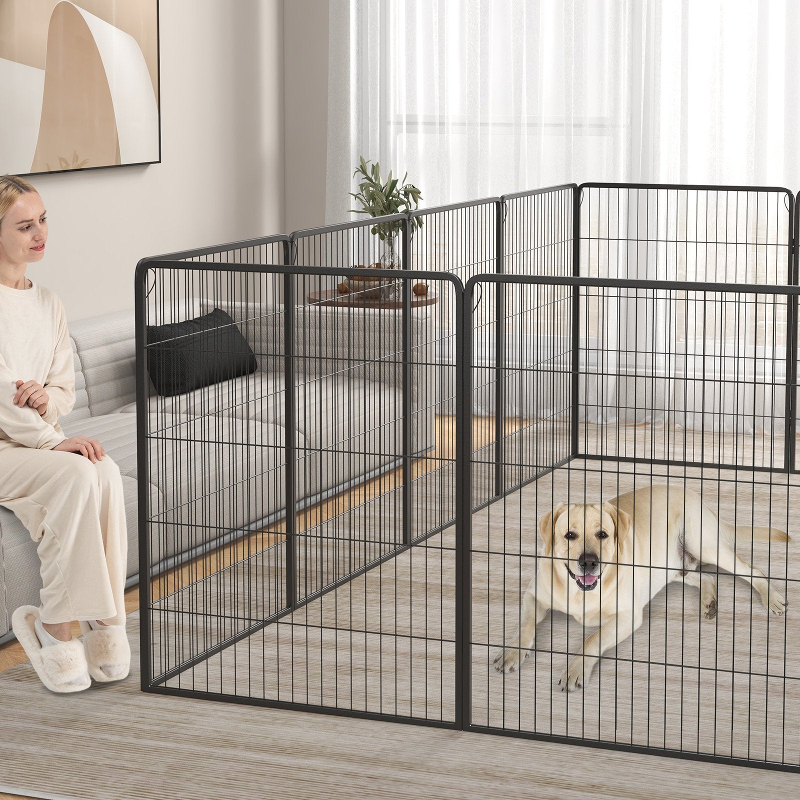 16 Panel 24/32/40 Inches Height Dog Playpen with Lock and Large Door-24 inches