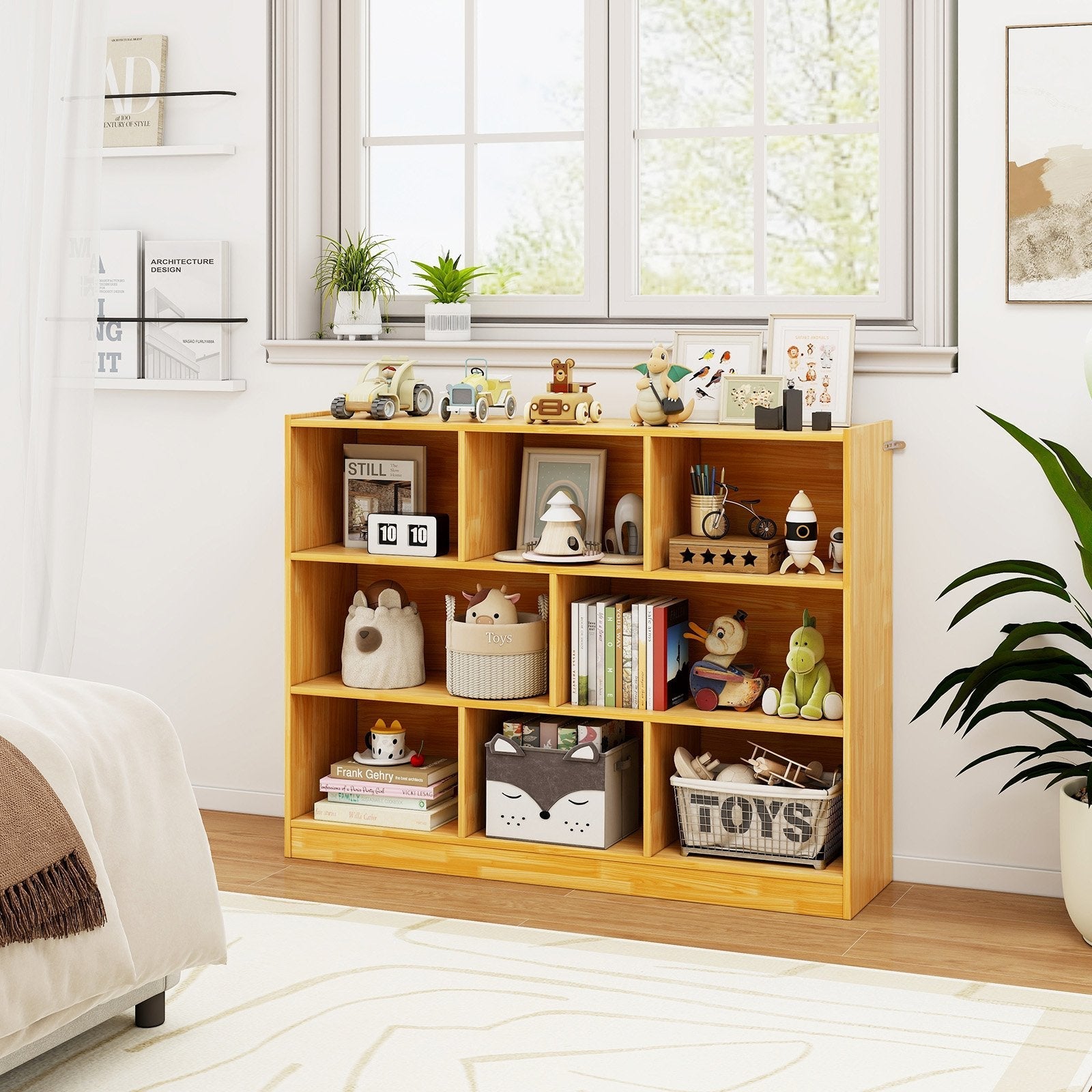 3-Tier Open Bookcase 8-Cube Floor Standing Storage Shelves-Blue