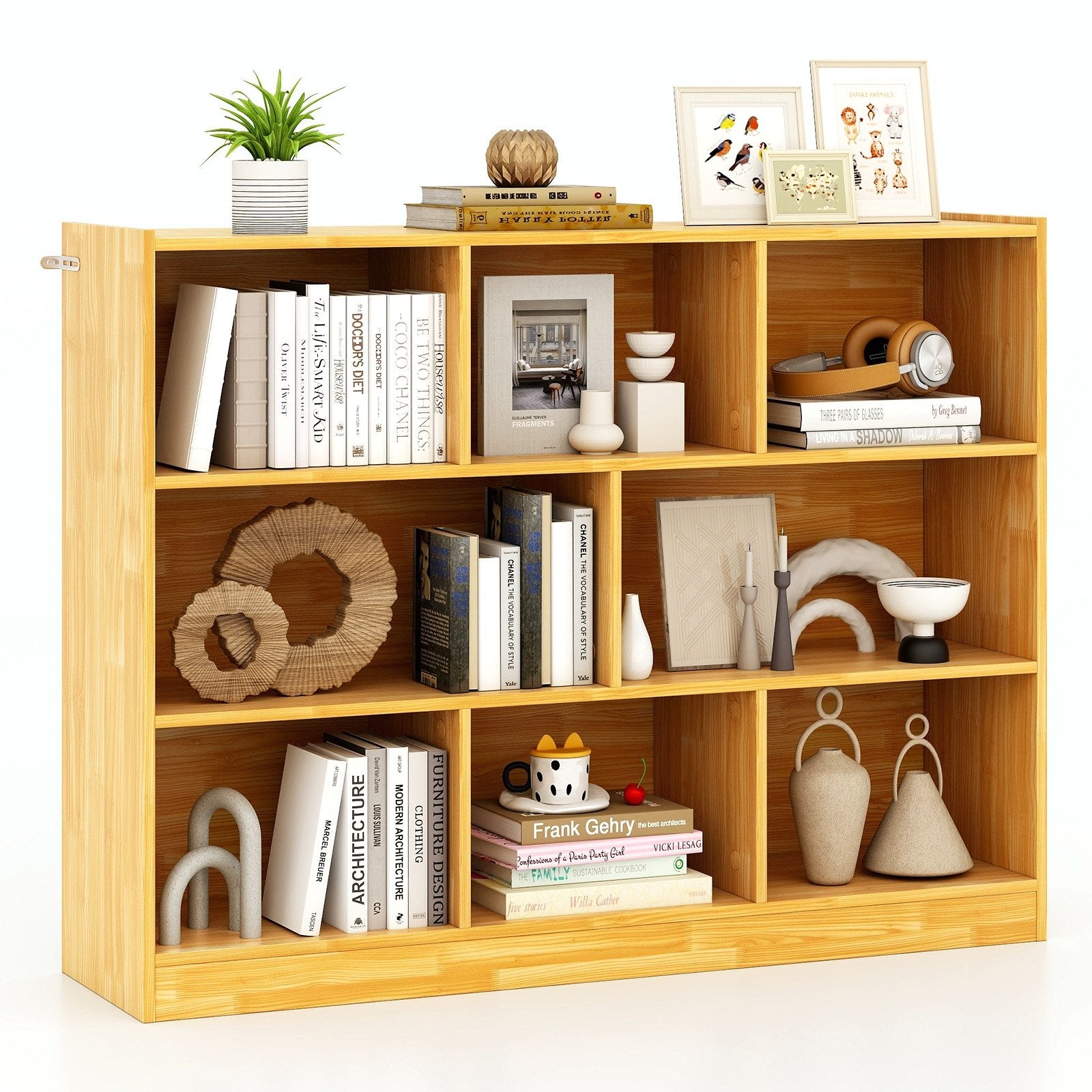 3-Tier Open Bookcase 8-Cube Floor Standing Storage Shelves-Blue