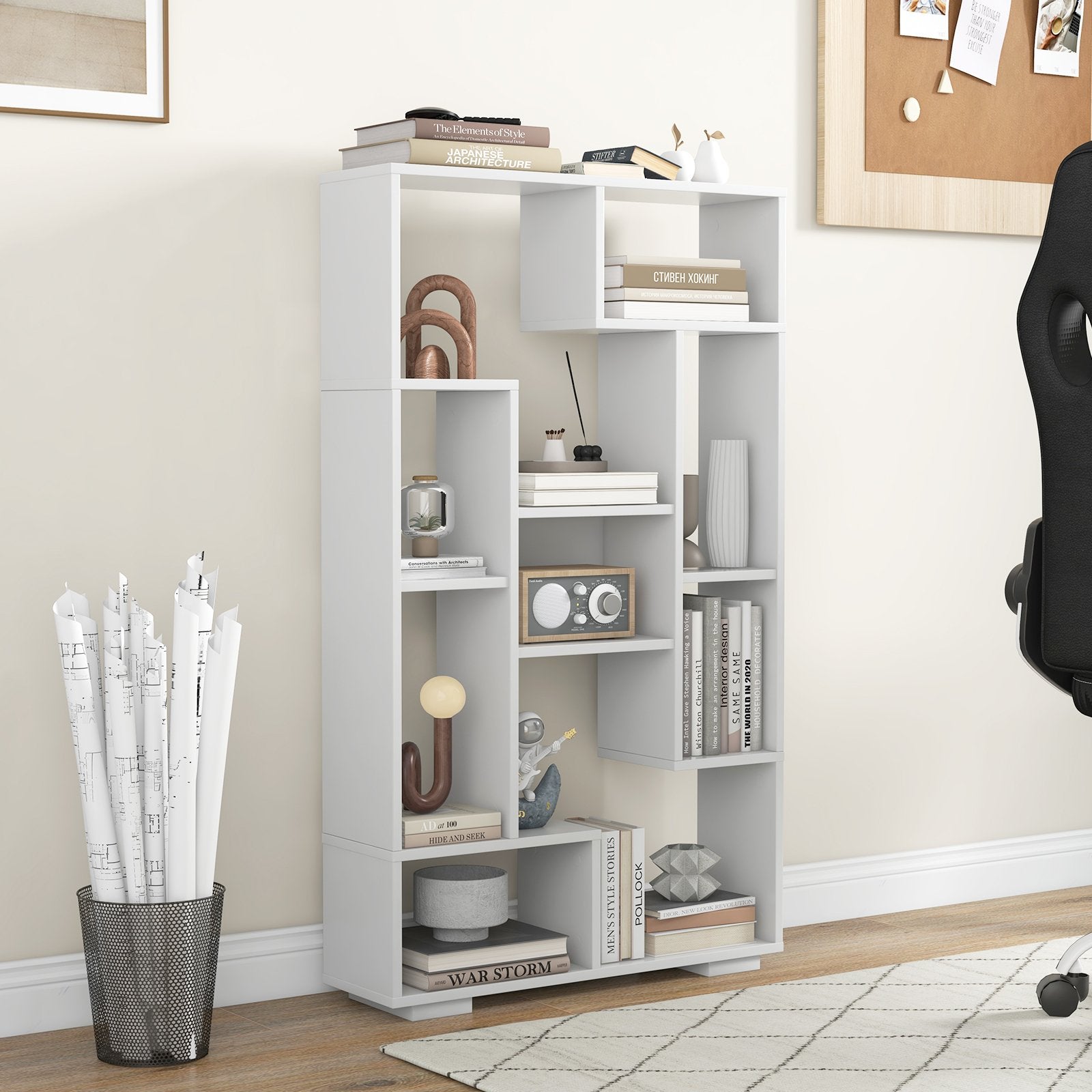 47-Inch Tall Bookshelf for Home Office Living Room-Natural & Black