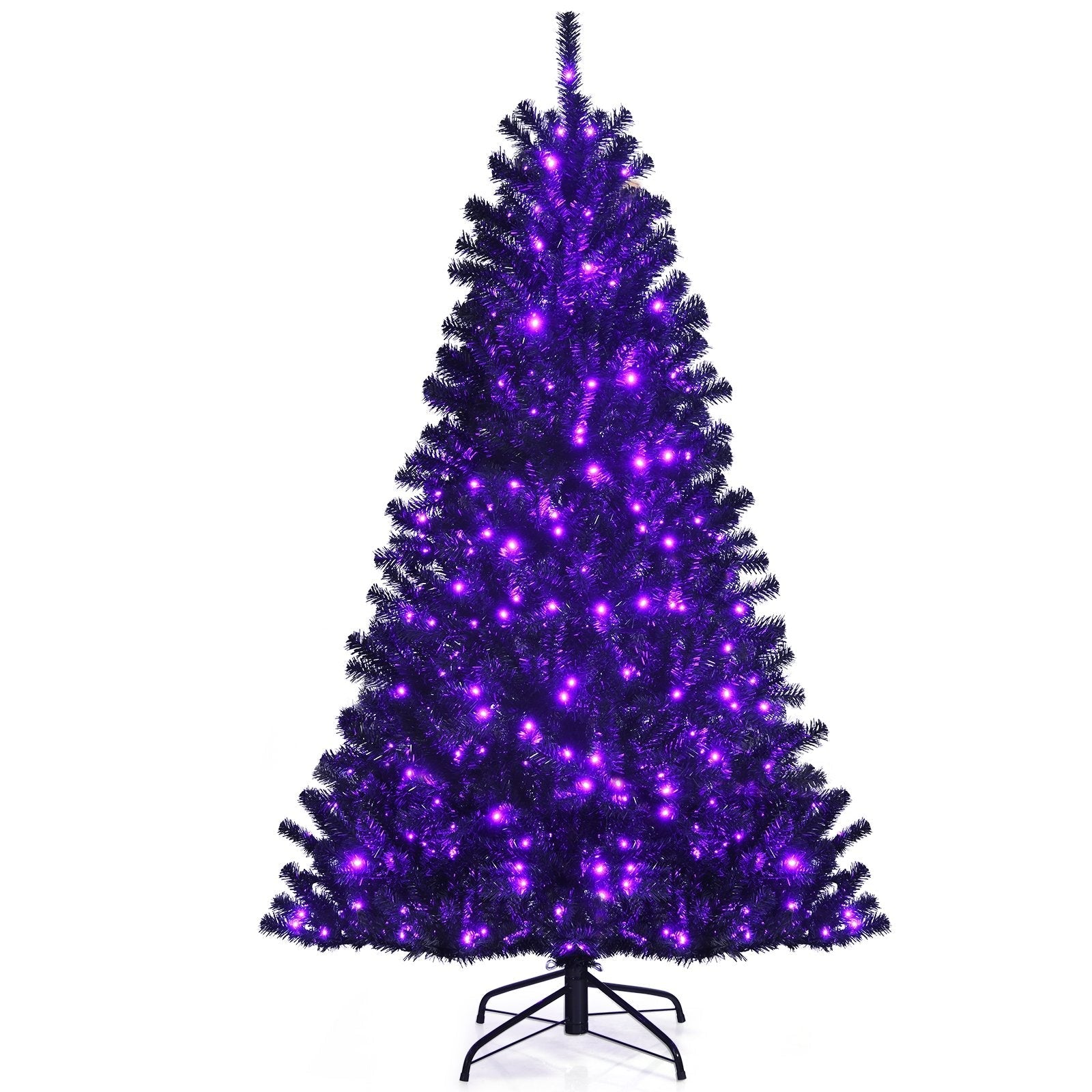 Black Artificial Christmas Halloween Tree with Purple LED Lights-7'
