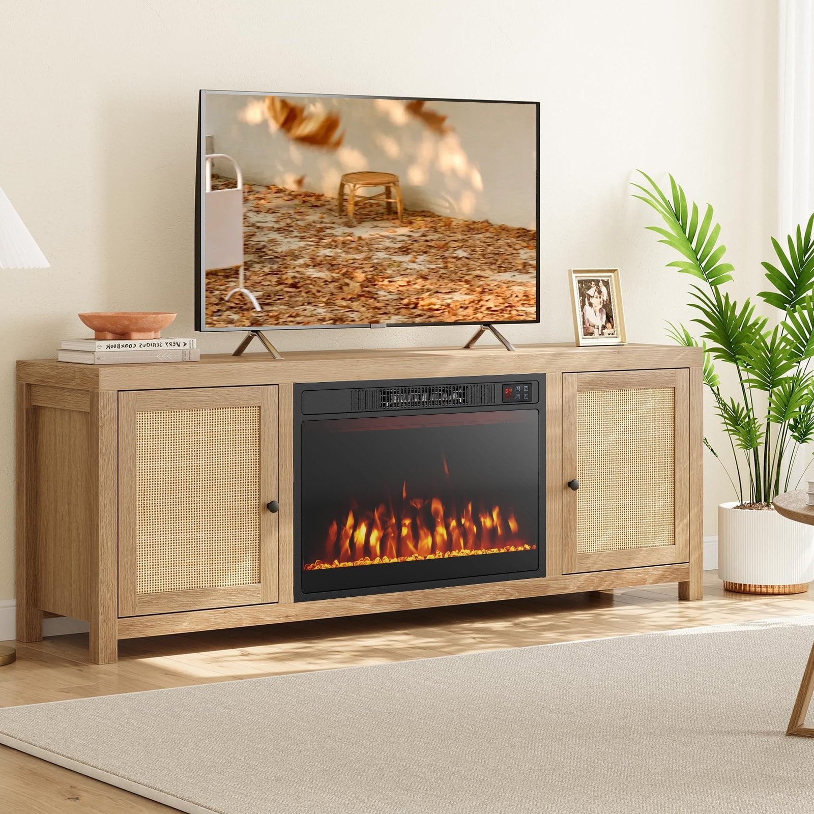 23 Inches 750W/1500W Electric Fireplace Heater with Alter Flame Color and Brightness