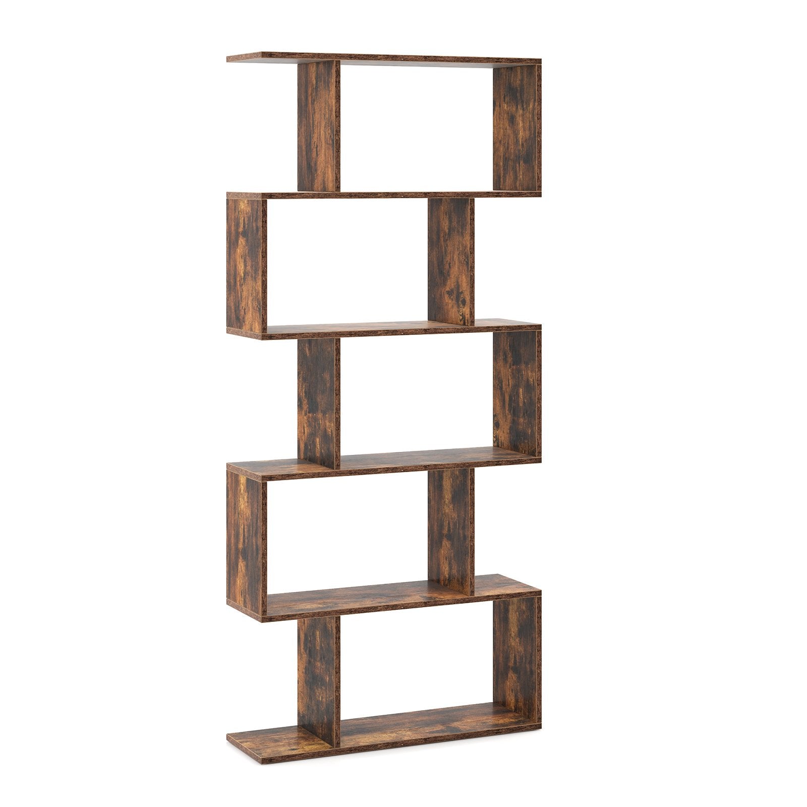 5-Tier Bookshelf with Anti-Toppling Device for Living Room Home Office-Black