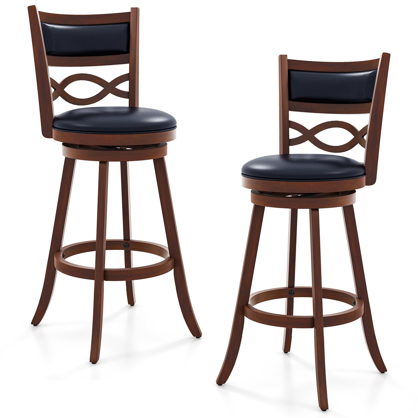 Bar Stools Set of 2 with Rubber Wood Frame and Faux Leather Upholstered Seat-29 Inch
