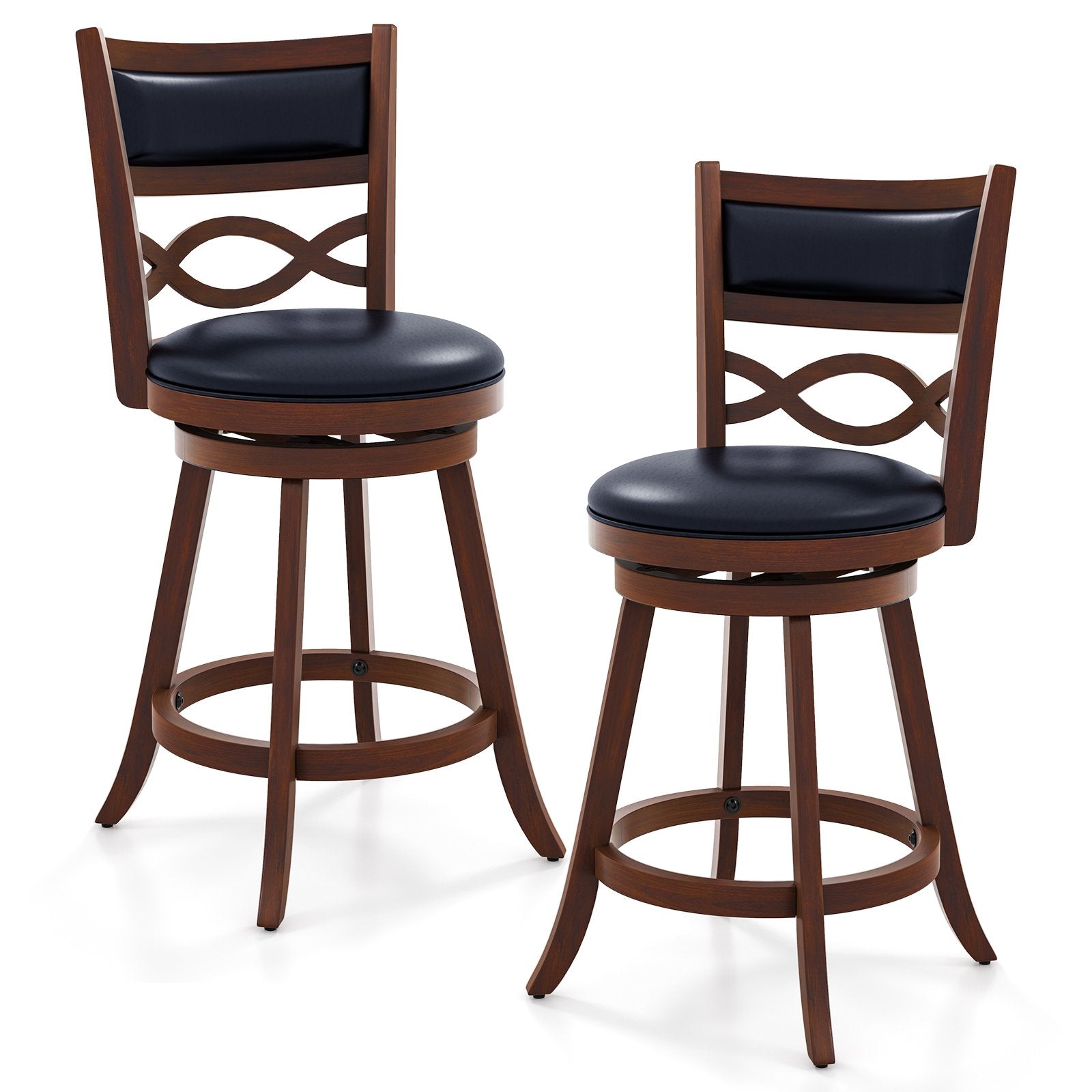 Bar Stools Set of 2 with Rubber Wood Frame and Faux Leather Upholstered Seat-29 Inch