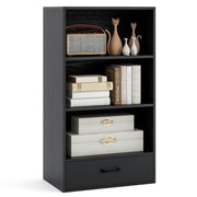 48 Inch Tall 4 Tiers Wood Bookcase with Drawer-Black