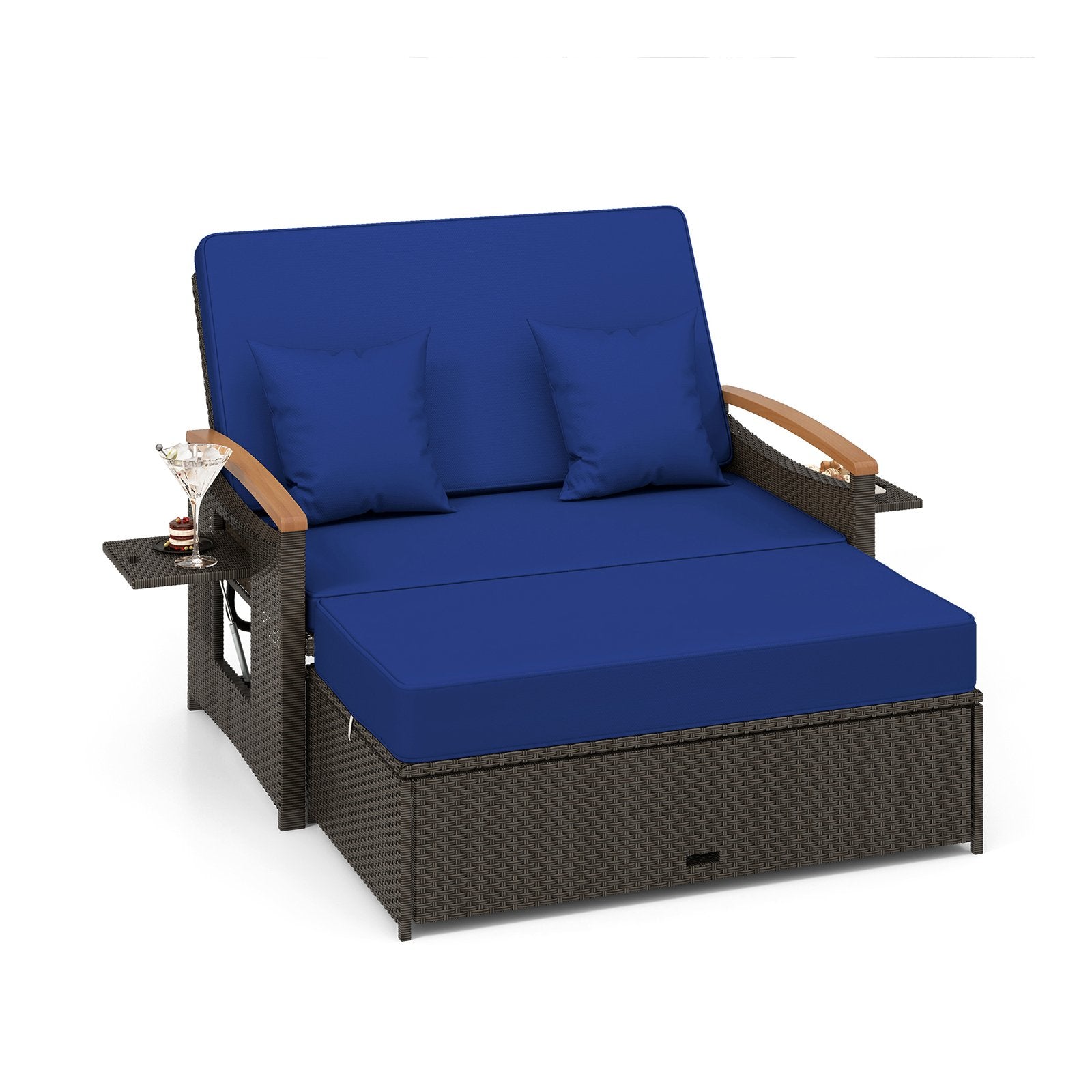 Outdoor Wicker Daybed with Folding Panels and Storage Ottoman-Beige