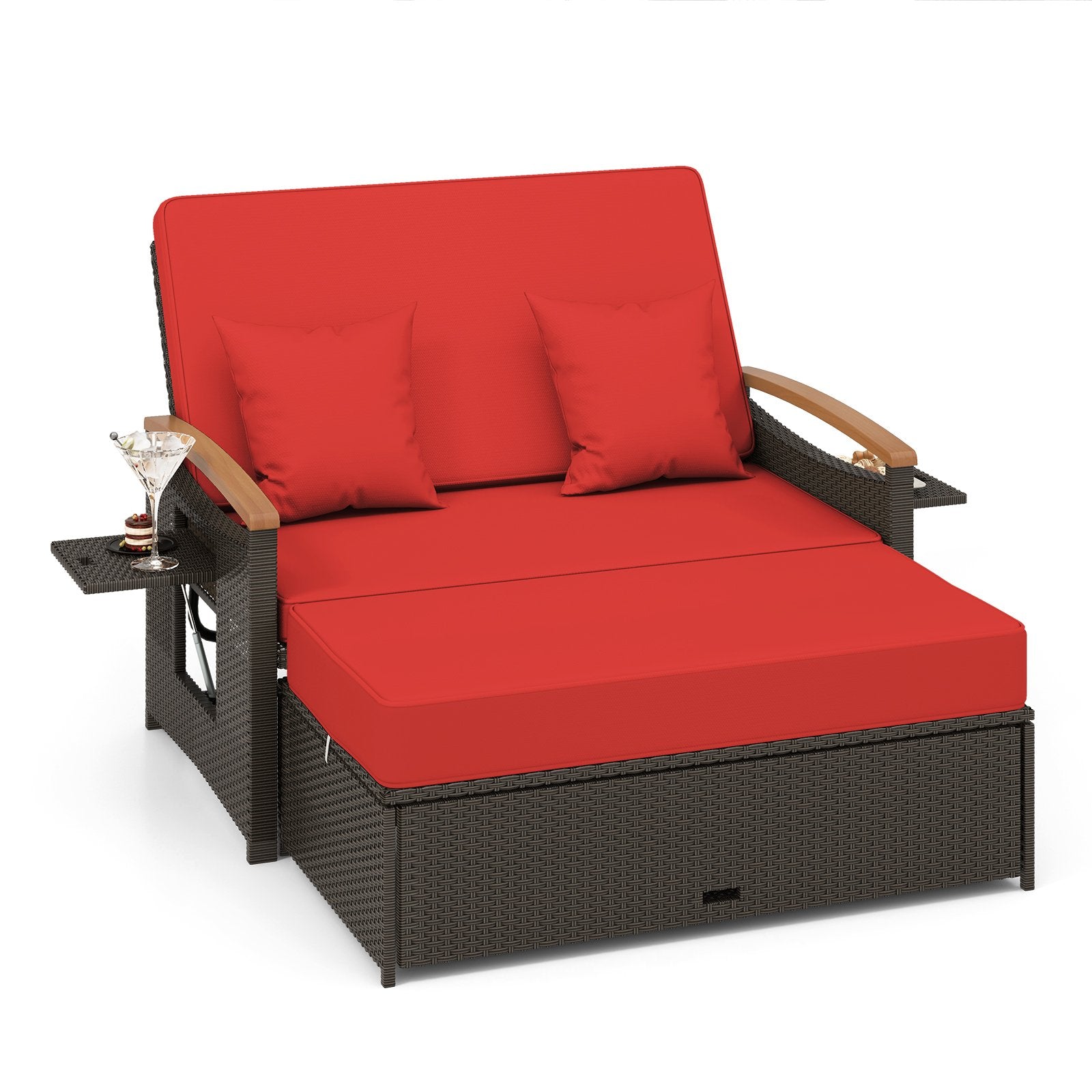 Outdoor Wicker Daybed with Folding Panels and Storage Ottoman-Beige
