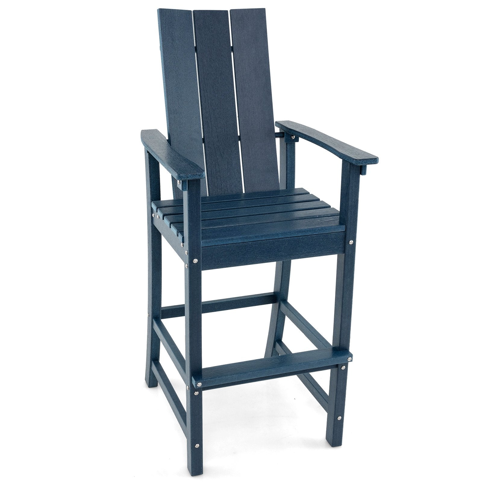 Tall Adirondack Chair Outdoor Bar Stool with Ergonomic Backrest for Backyard-Black