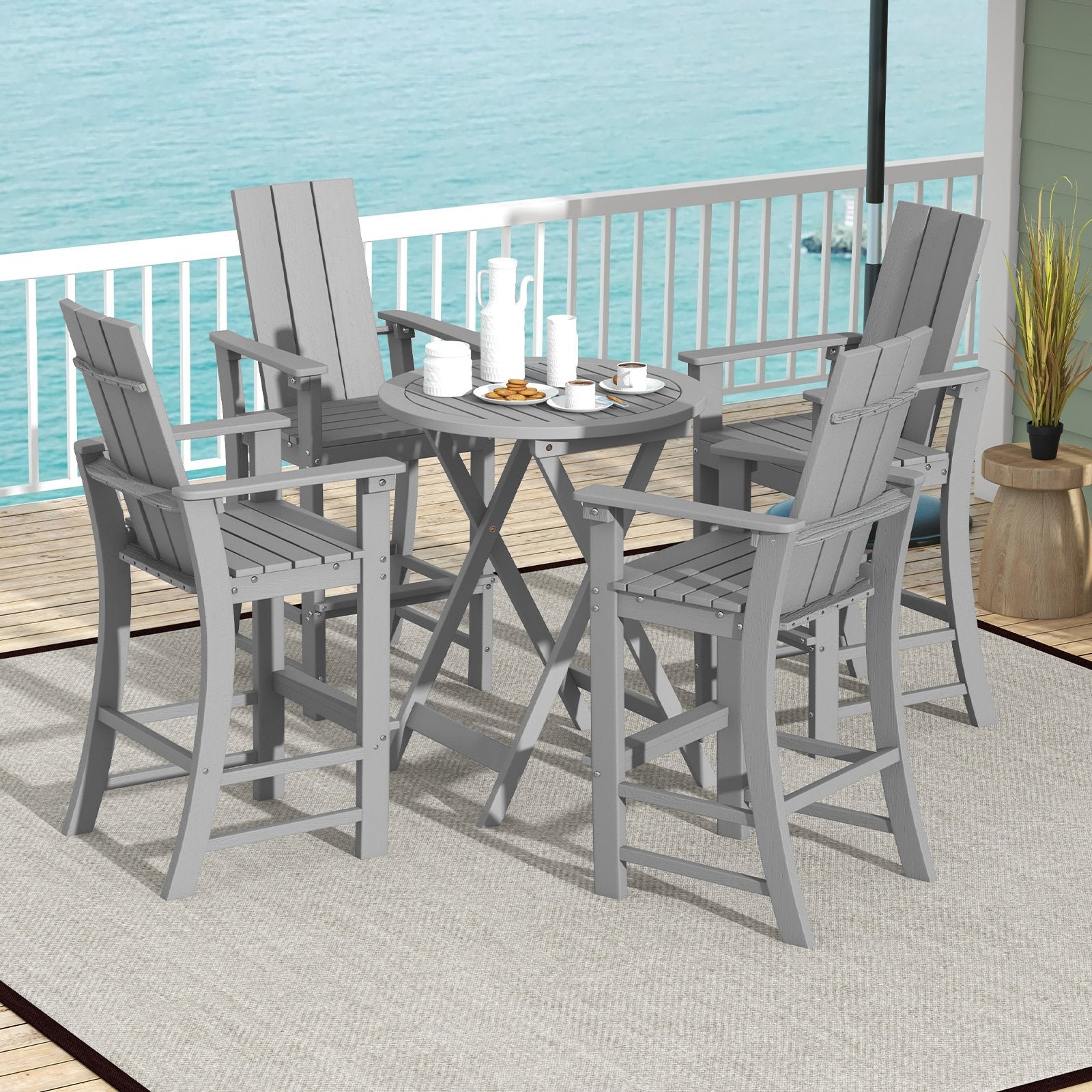 Tall Adirondack Chair Outdoor Bar Stool with Ergonomic Backrest for Backyard-Black