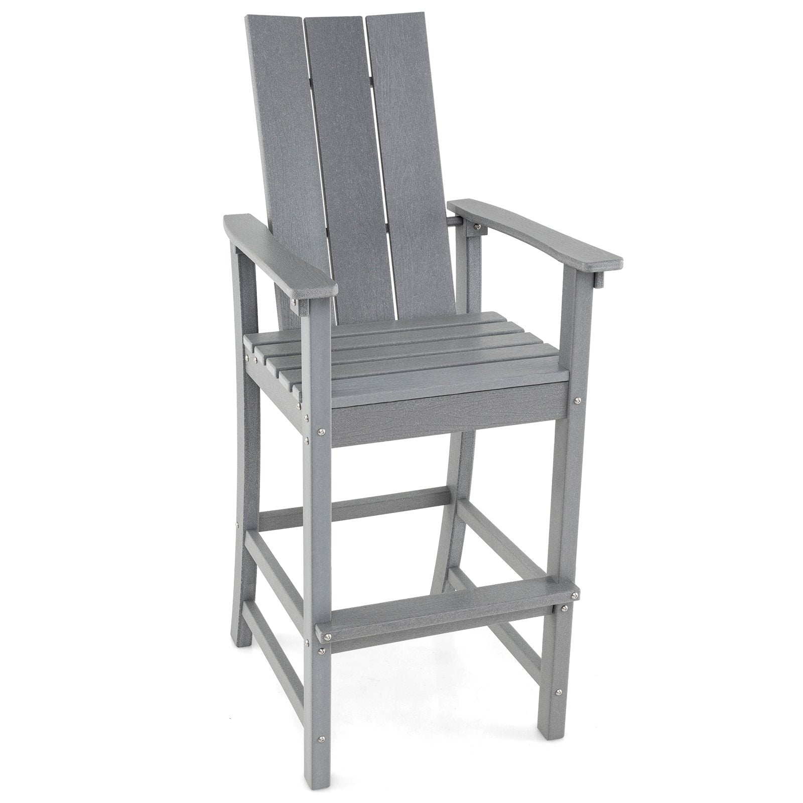 Tall Adirondack Chair Outdoor Bar Stool with Ergonomic Backrest for Backyard-Black