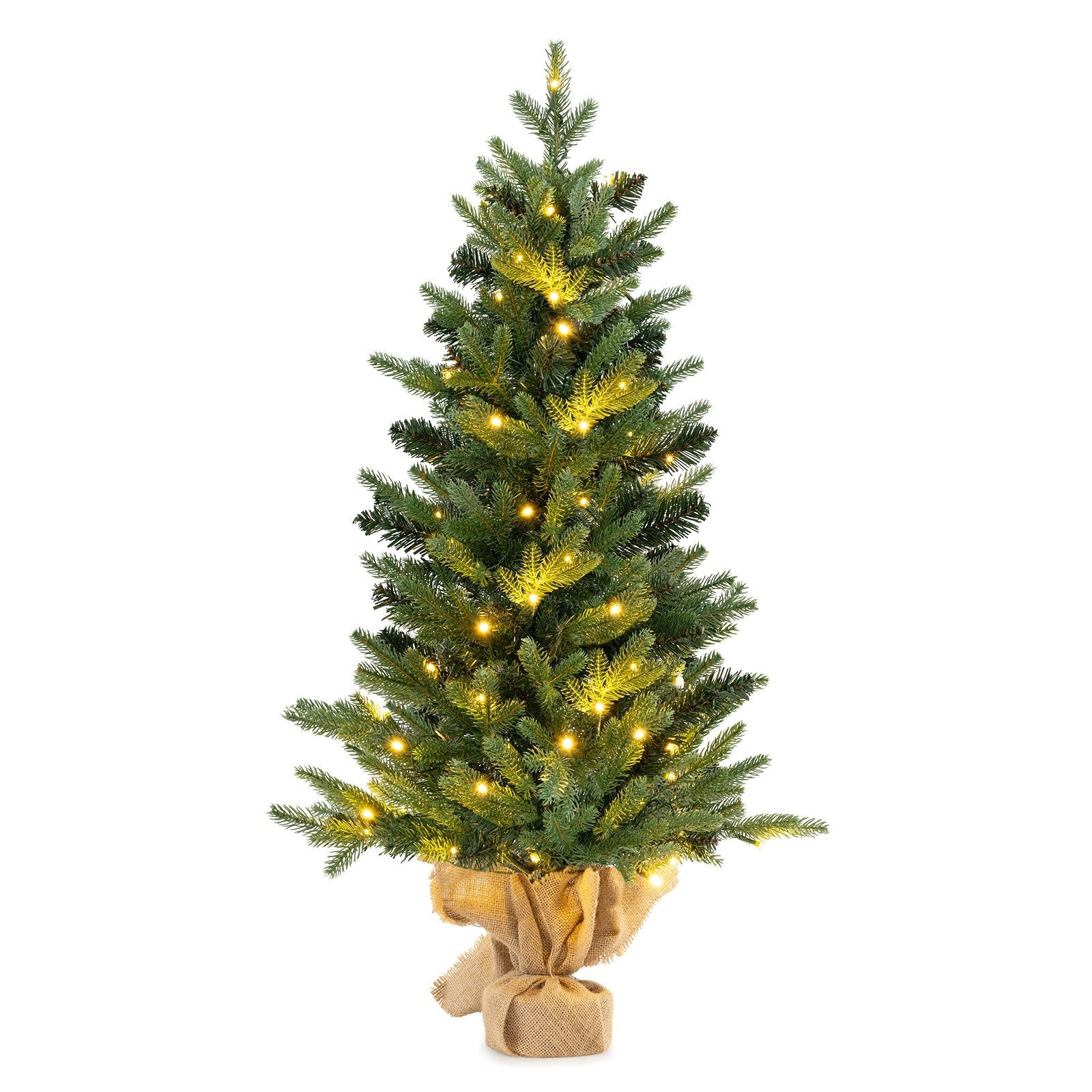 3 Feet Mini Pre-Lit Artificial Christmas Tree Tabletop Xmas Tree with Burlap Base
