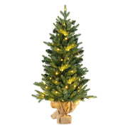 3 Feet Mini Pre-Lit Artificial Christmas Tree Tabletop Xmas Tree with Burlap Base