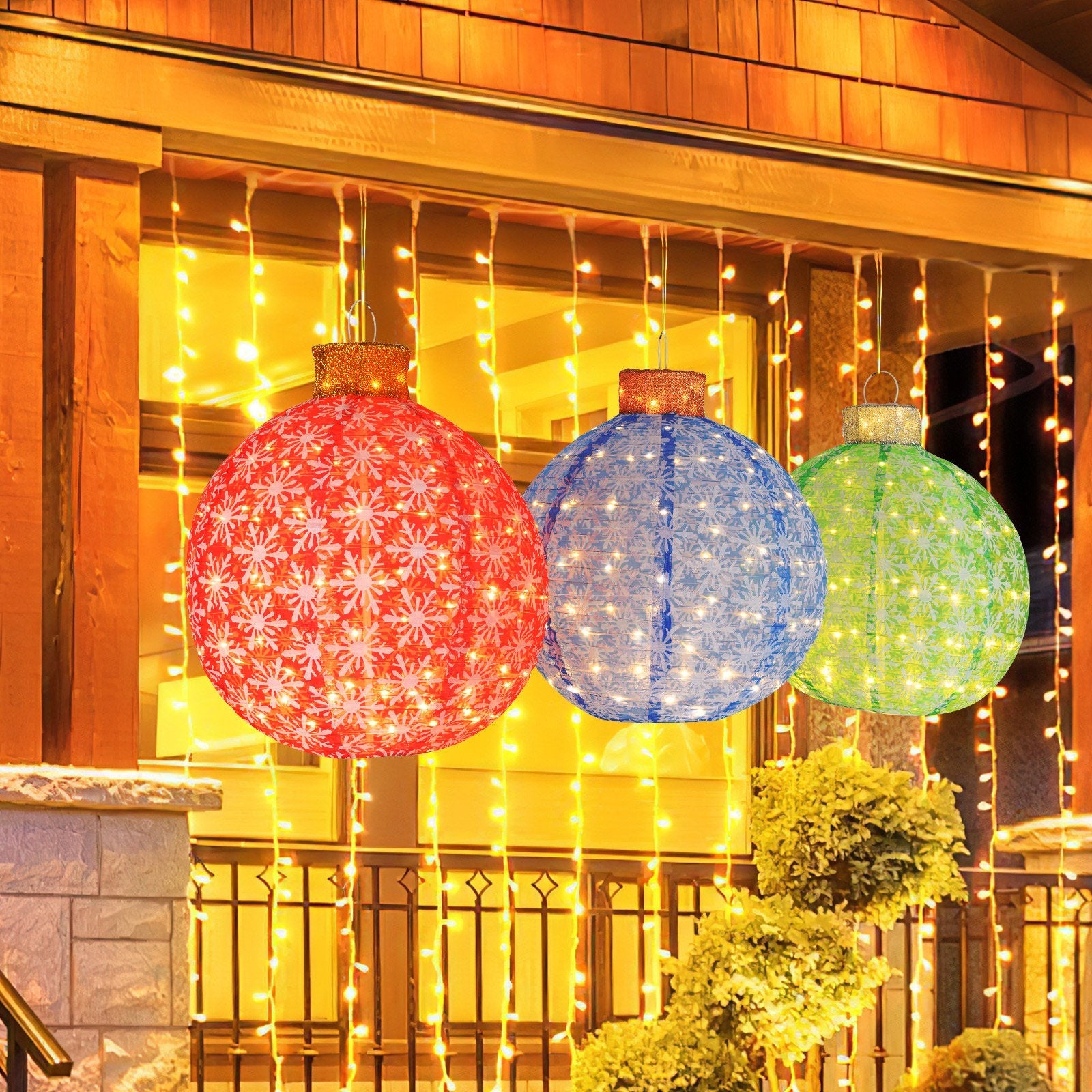 3-Piece Pre-Lit Pop up Christmas Ball Set with Warm White LED Lights