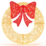 48 Inch Pre-Lit Lighted Christmas Mesh Wreath with Large Bow and 200 LED Bulbs