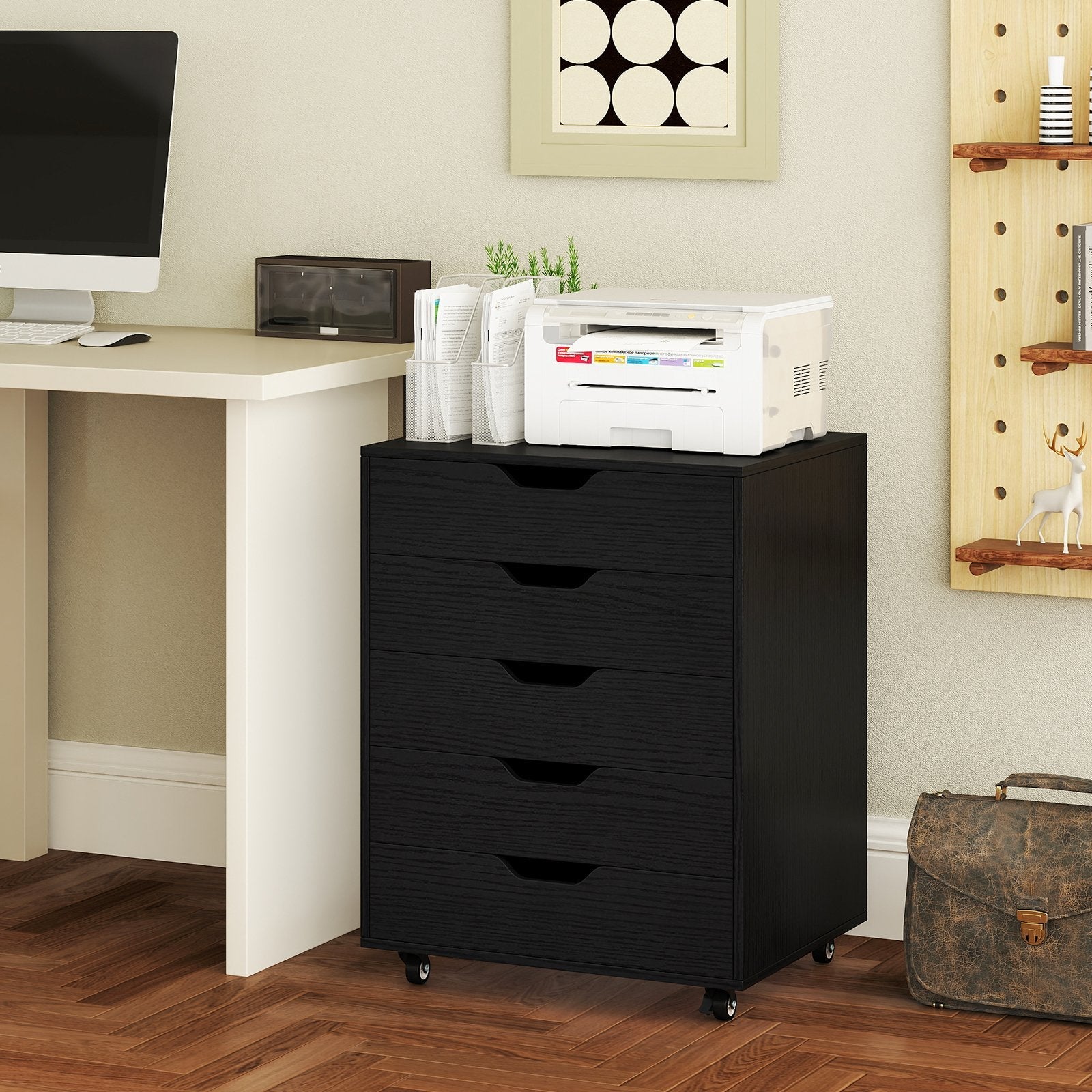 5 Drawer Mobile File Cabinet with Wheels for Living Room-Black