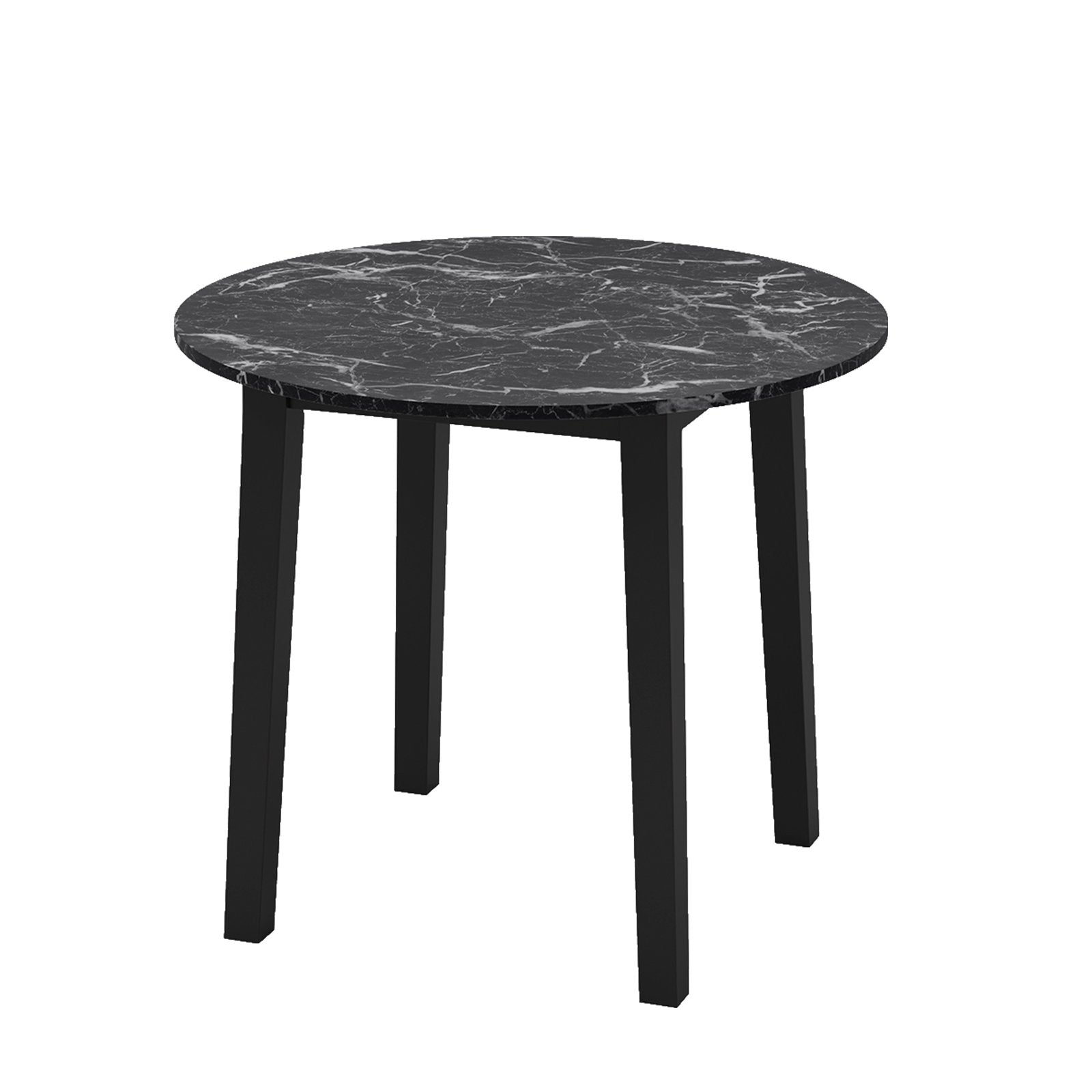 35 Inch Round Dining Table with Rubber Wood Legs and Marble-textured Veneer Tabletop-Black
