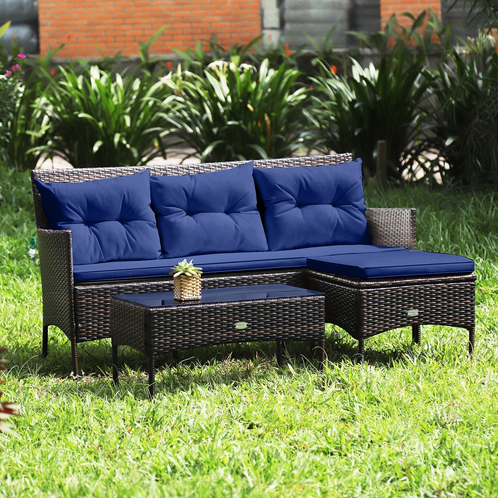 3 Pieces Patio Furniture Sectional Set with 5 Cozy Cushions-Black