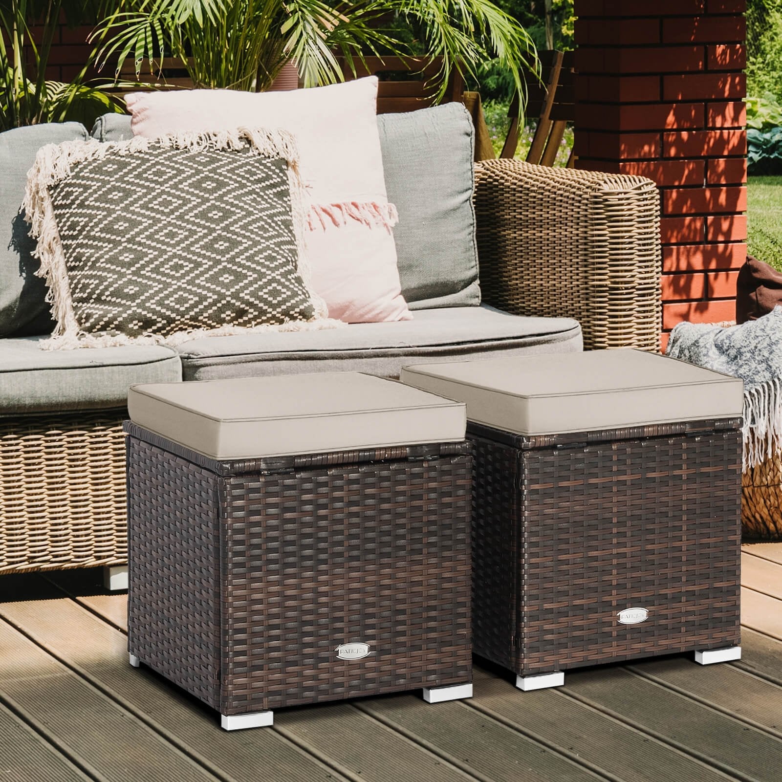 2 Pieces Patio Ottoman with Hidden Storage Space-Black