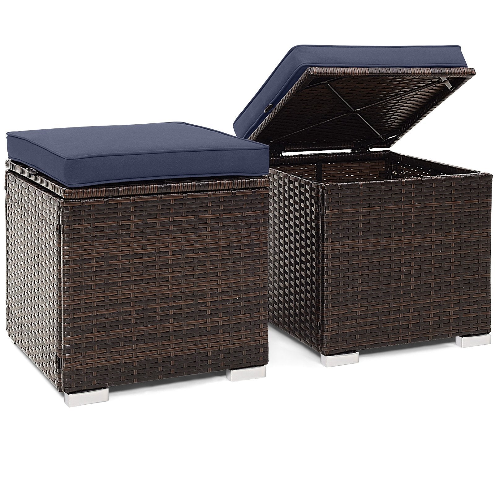 2 Pieces Patio Ottoman with Hidden Storage Space-Black